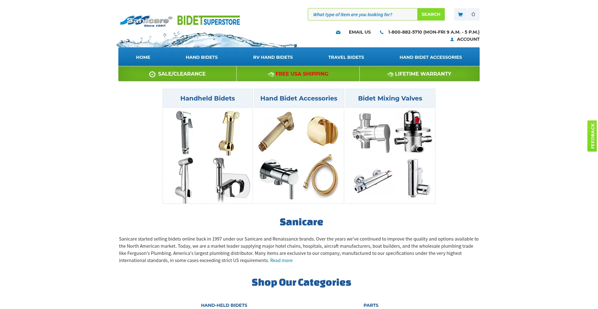 Website screenshot of Sanicare.com