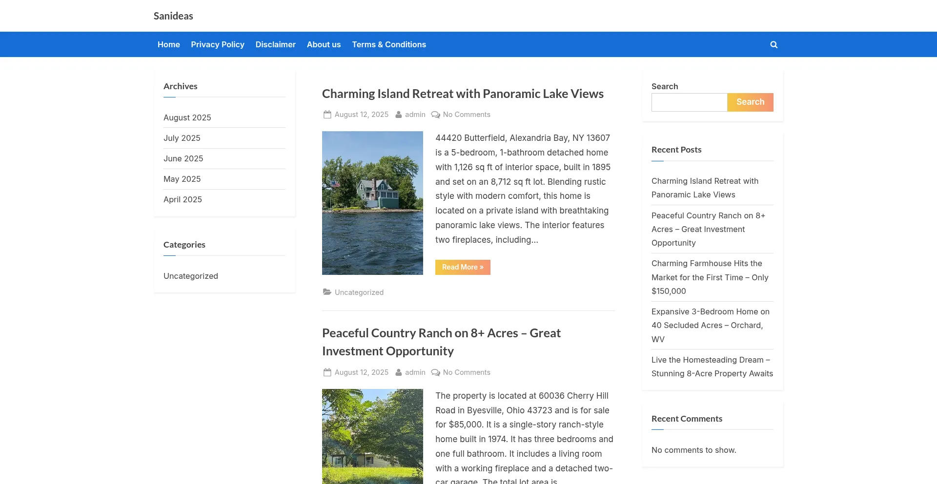 Website screenshot of Sanideas.com