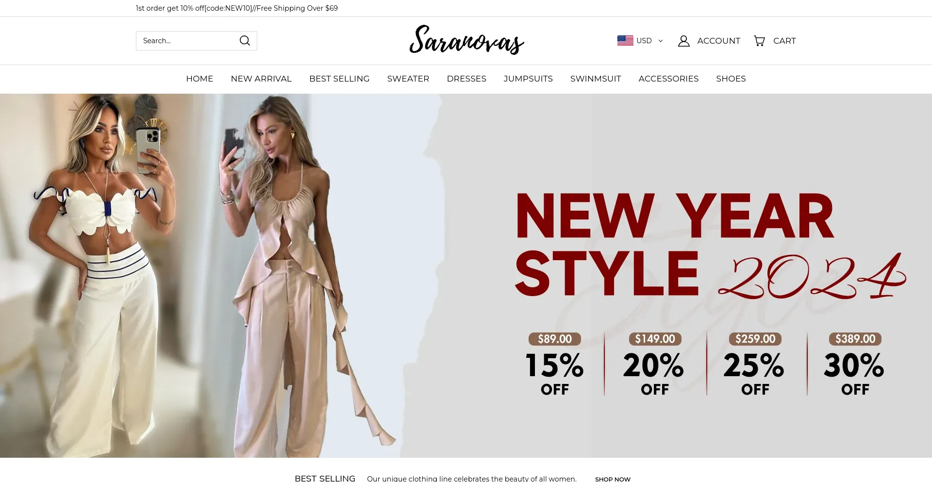 Website screenshot of Saranovas.com