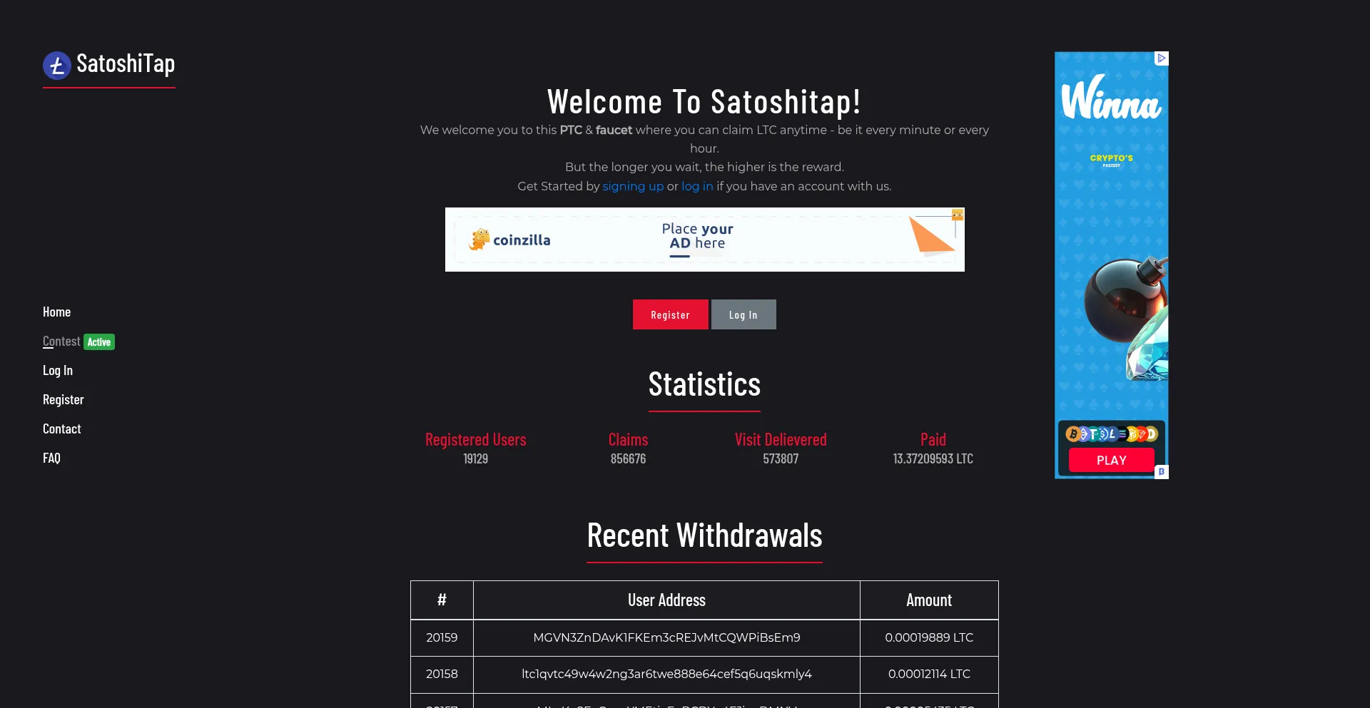 Website screenshot of Satoshitap.com