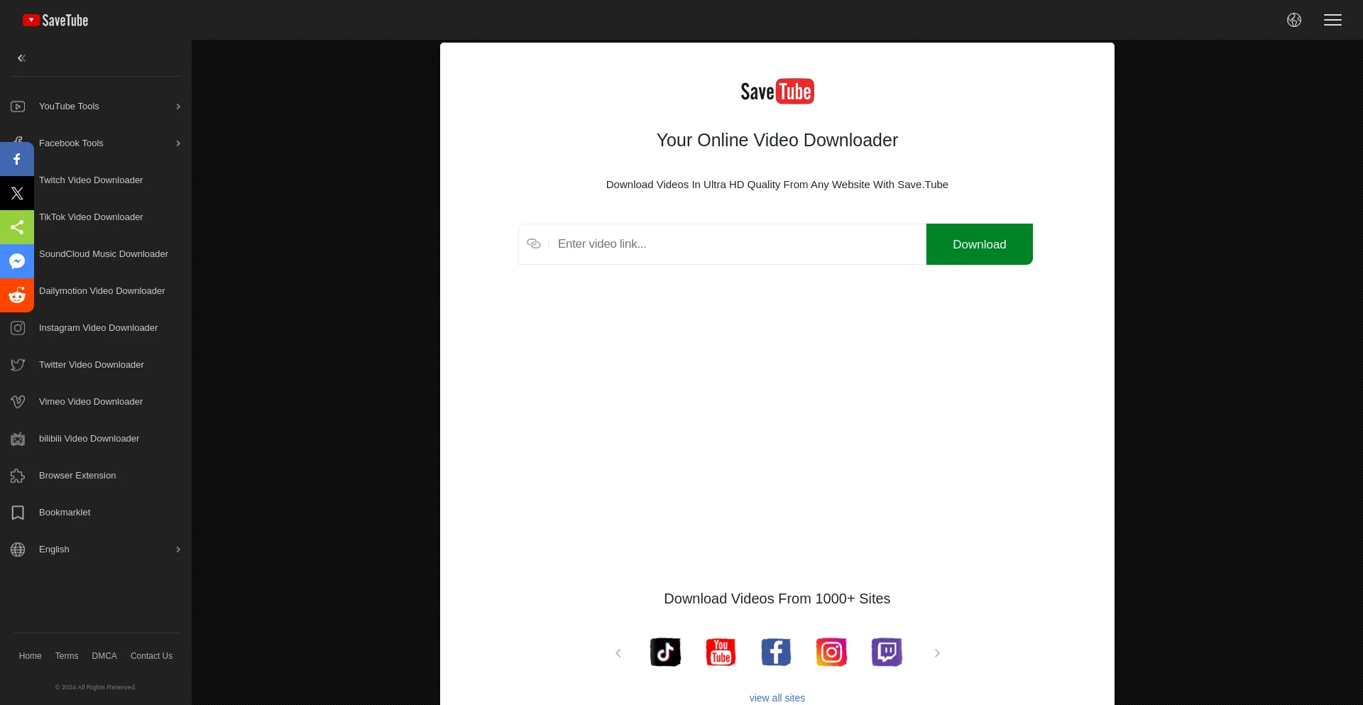 Website screenshot of Save.tube