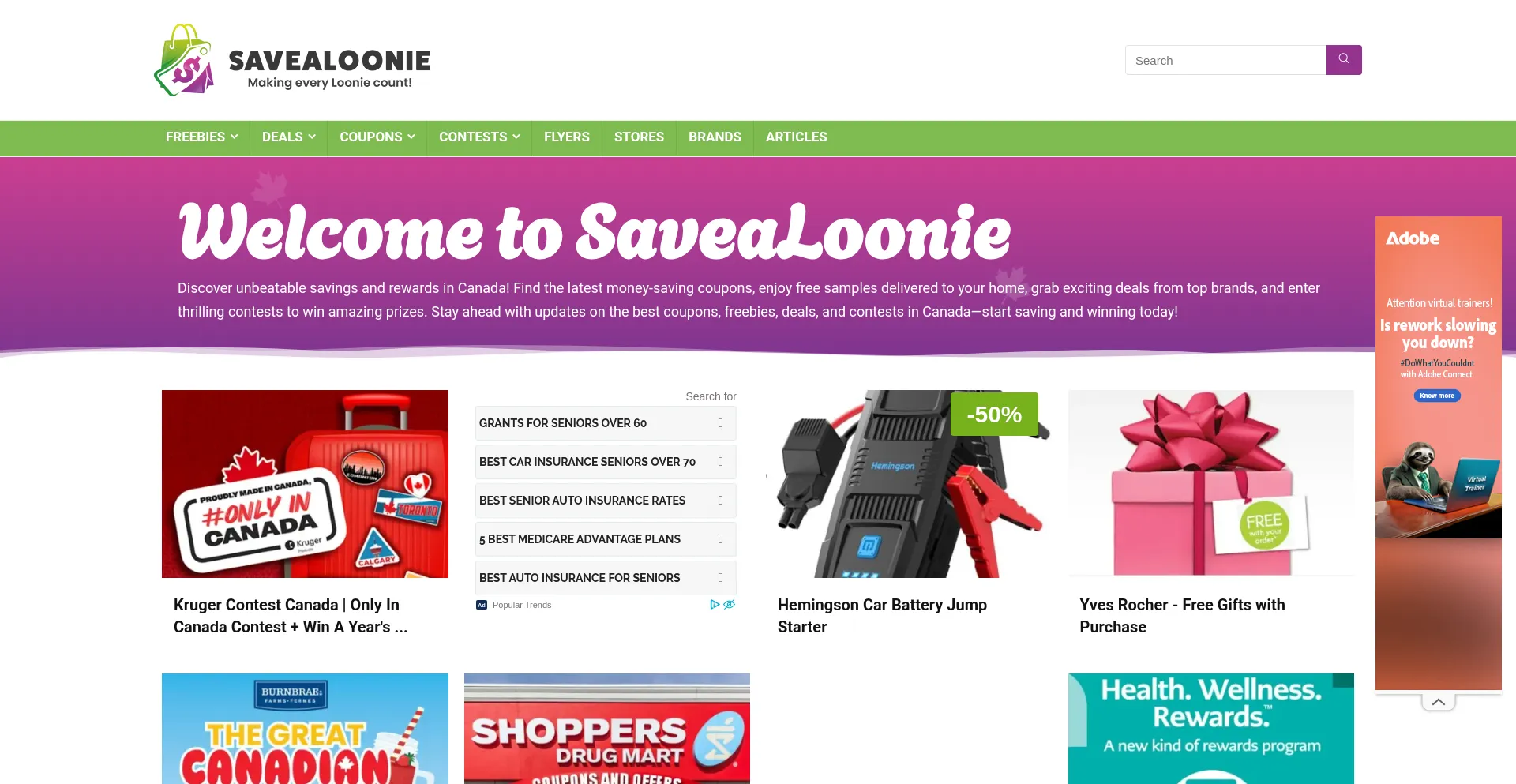 Website screenshot of Savealoonie.com