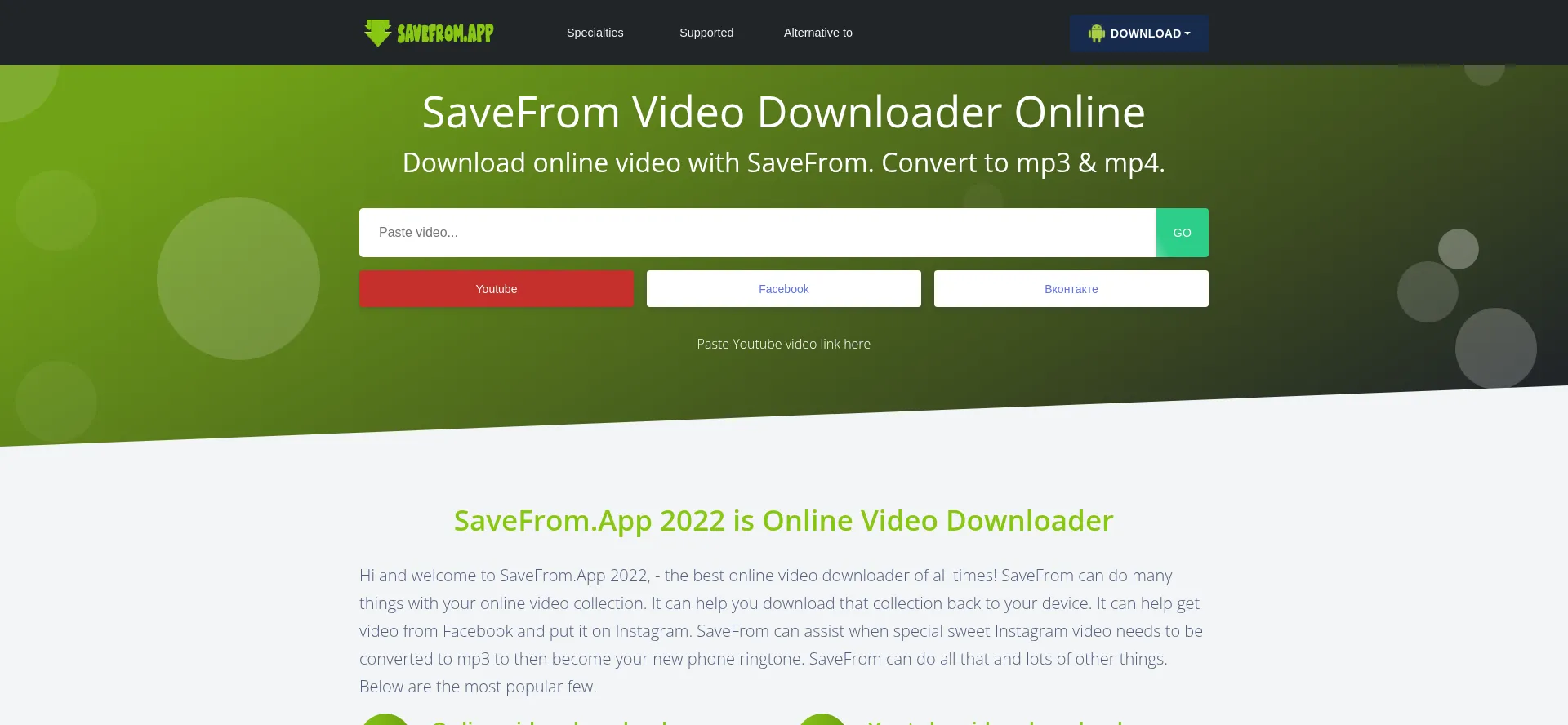 Website screenshot of Savefrom.app