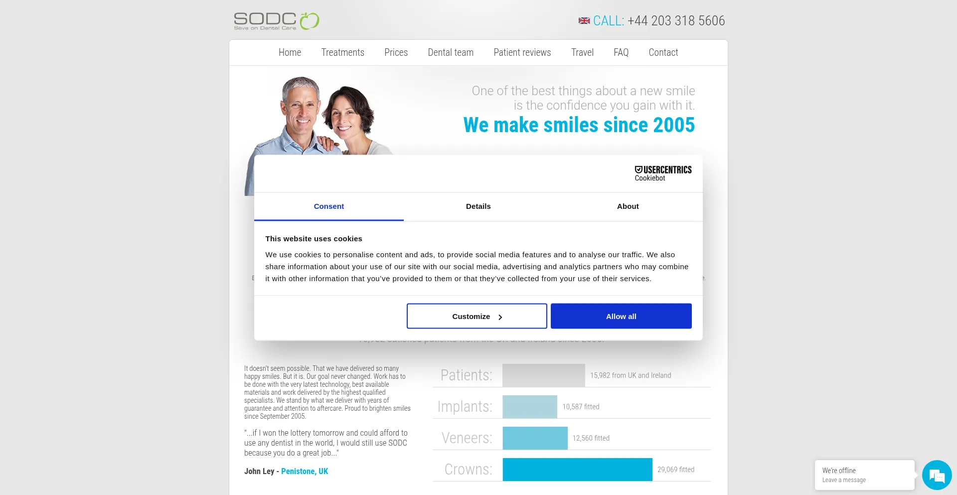 Website screenshot of Saveondentalcare.org