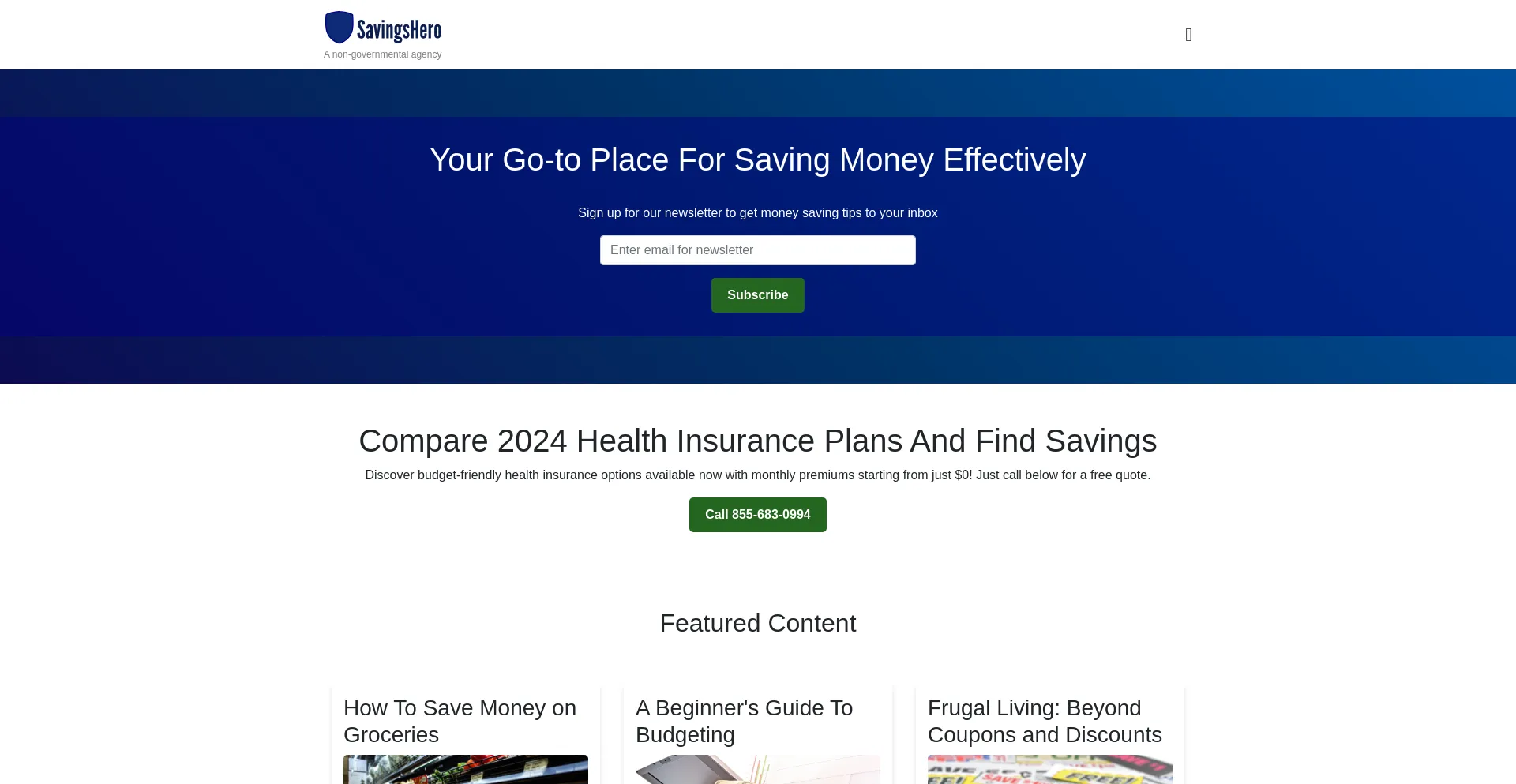 Website screenshot of Savingshero.org