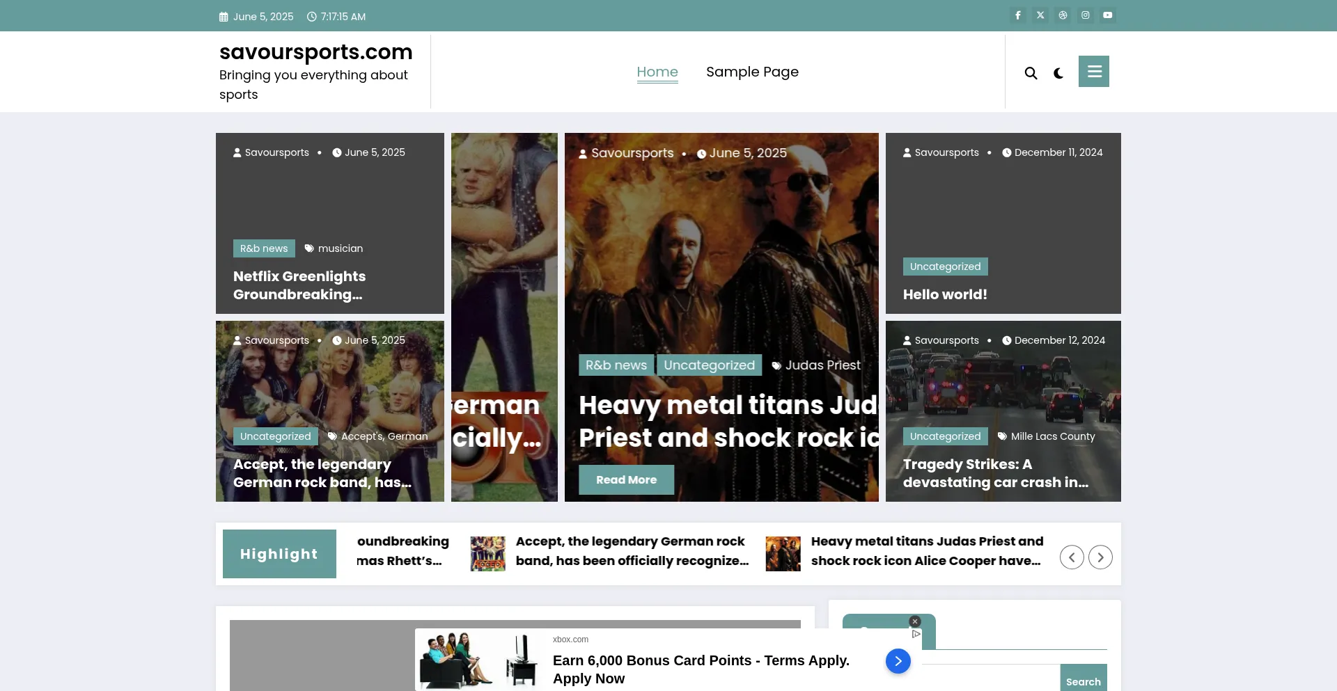 Website screenshot of Savoursports.com
