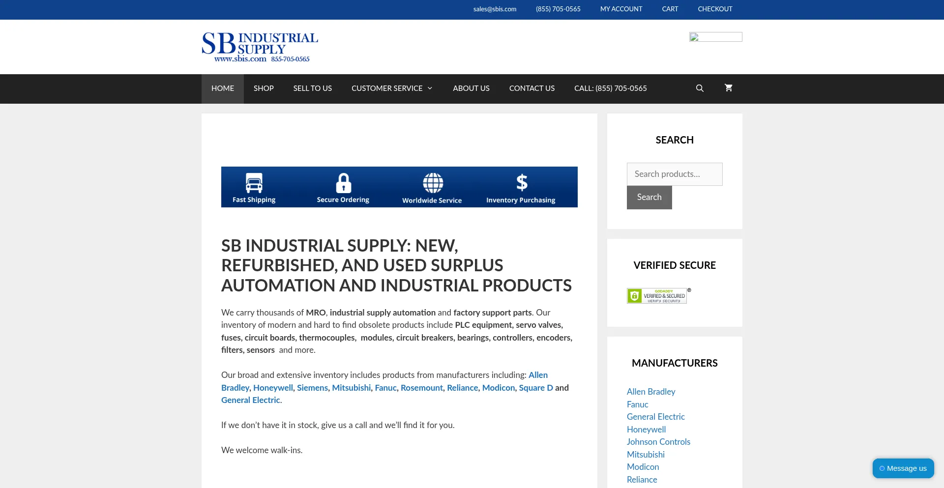 Website screenshot of Sbindustrialsupply.com