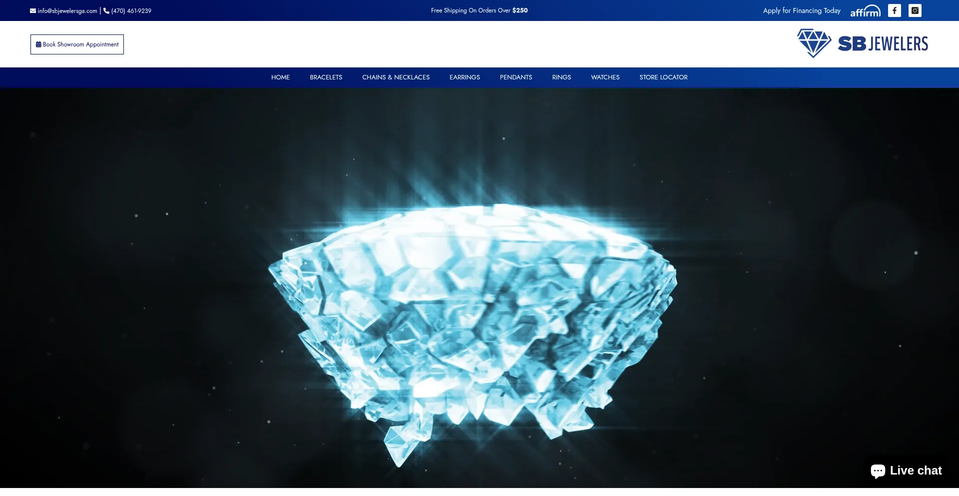 Website screenshot of Sbjewelersga.com