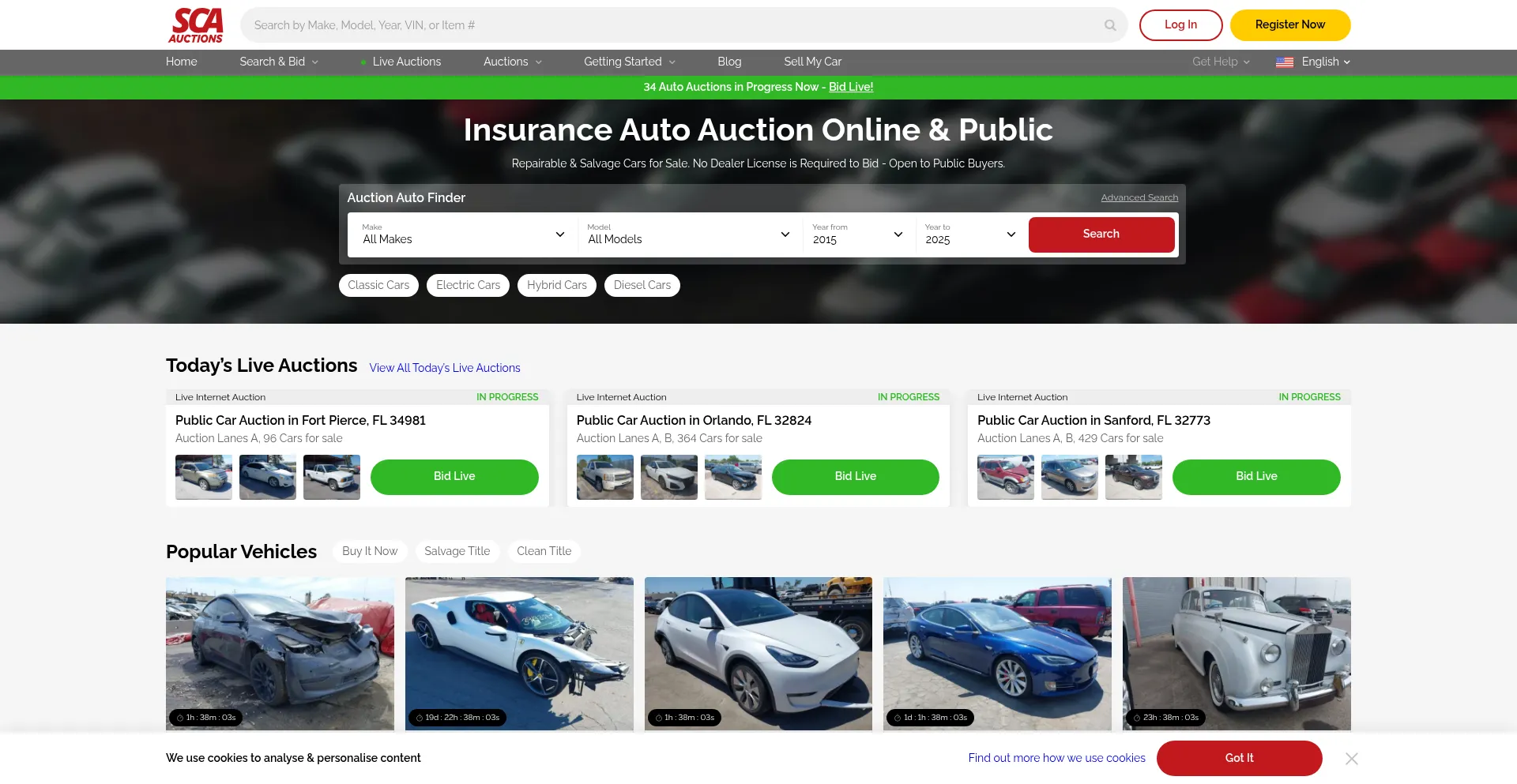 Website screenshot of Sca.auction