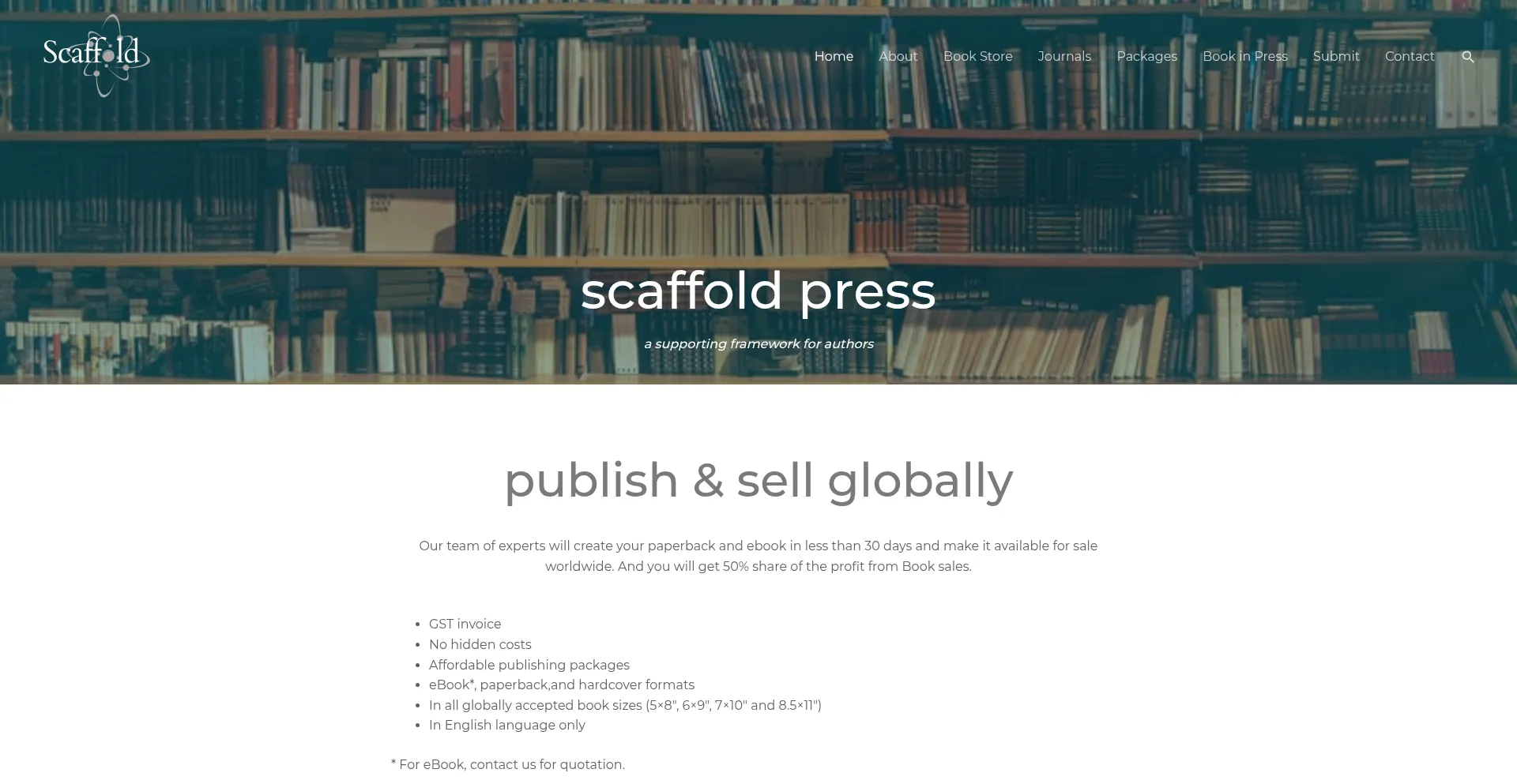 Website screenshot of Scaffoldpress.com
