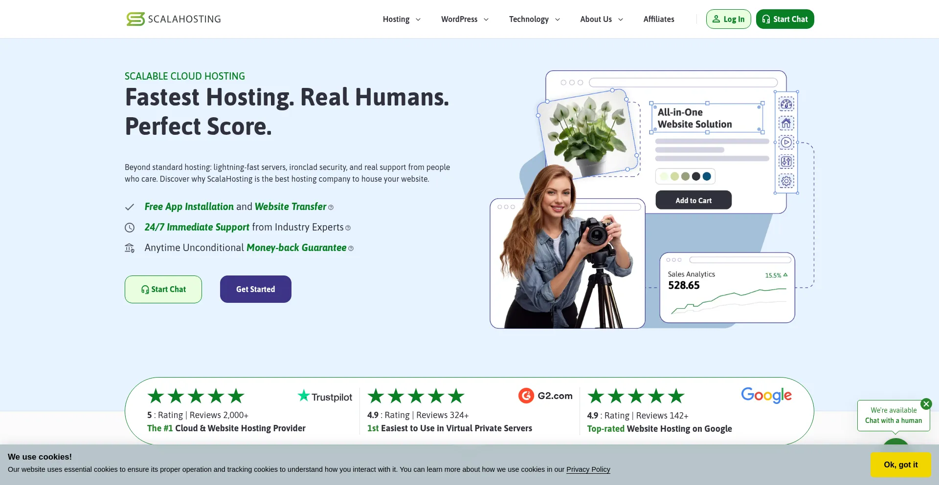 Website screenshot of Scalahosting.com