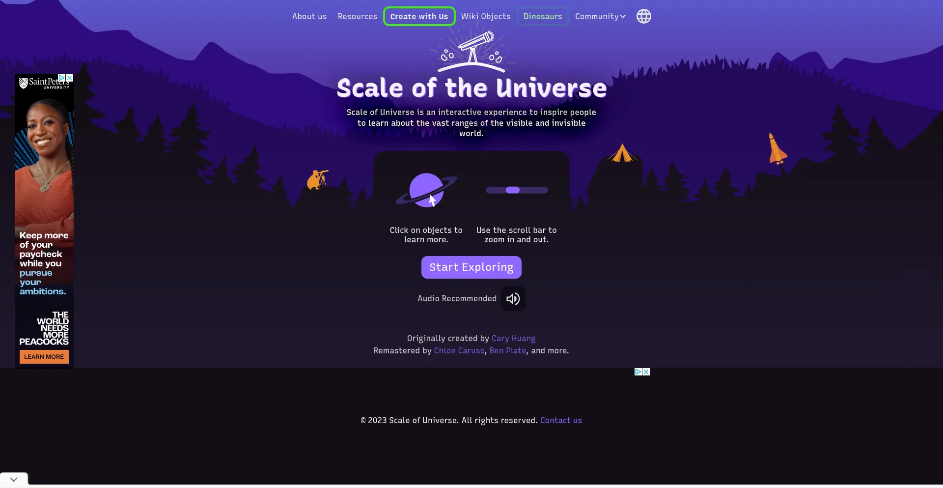 Website screenshot of Scaleofuniverse.com