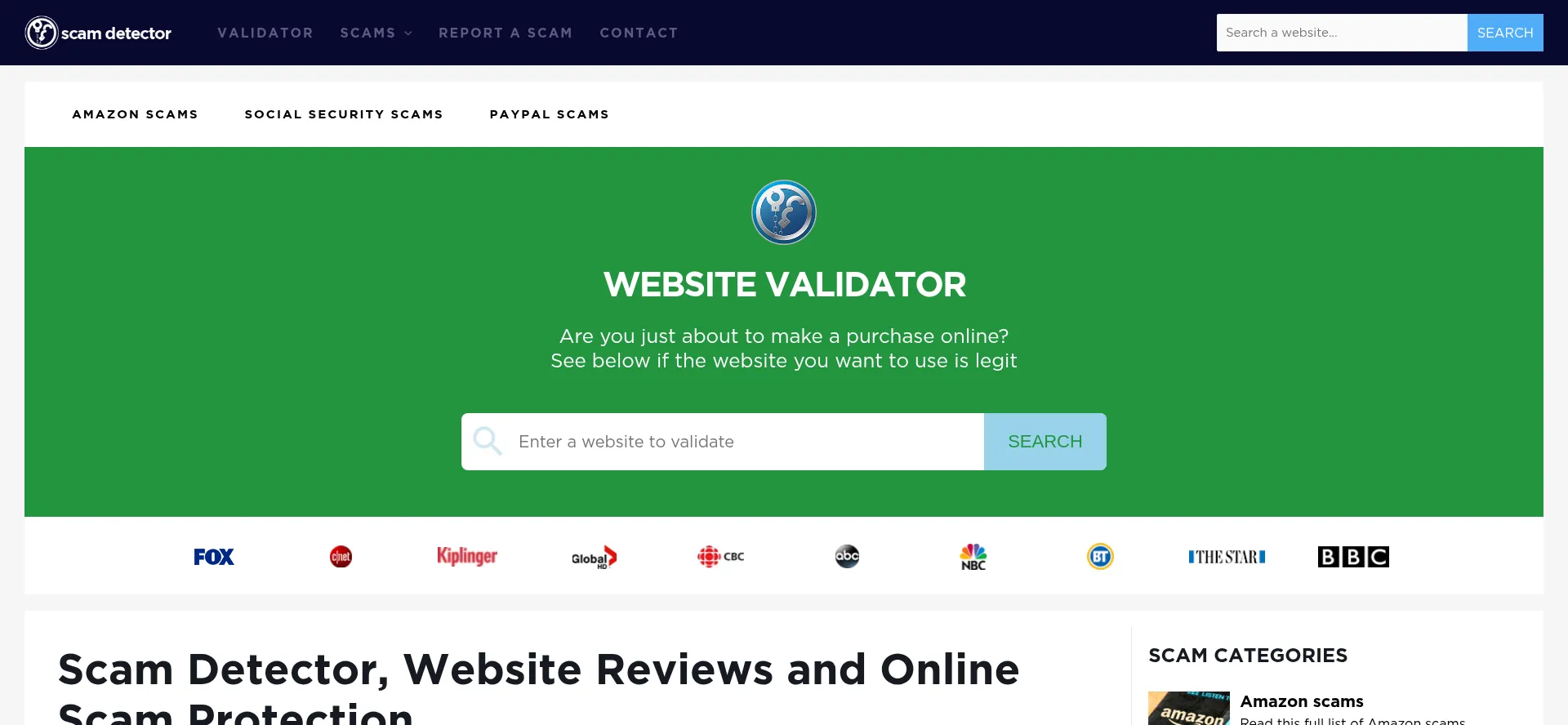 Website screenshot of Scamdetect.io