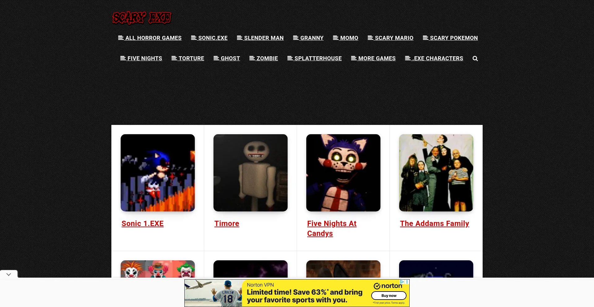 Website screenshot of Scaryexe.com