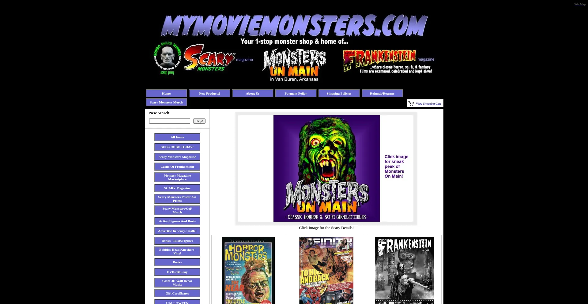 Website screenshot of Scarymonstersmagazine.com