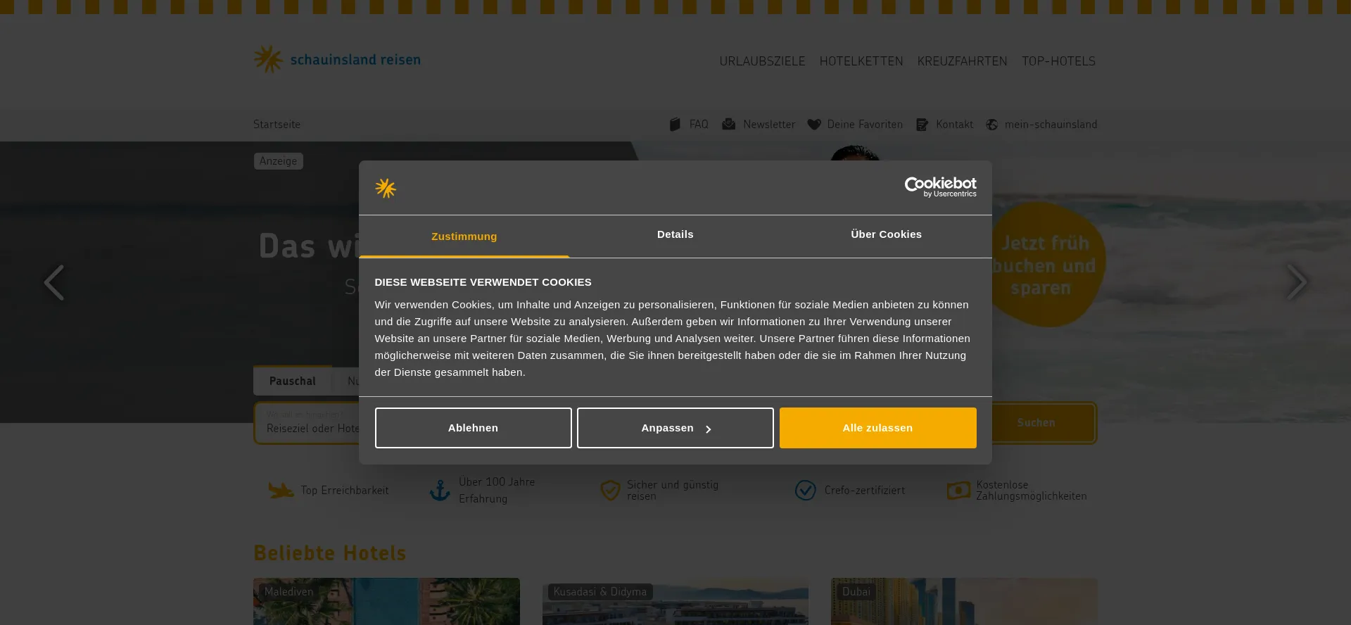 Website screenshot of Schauinsland-reisen.de