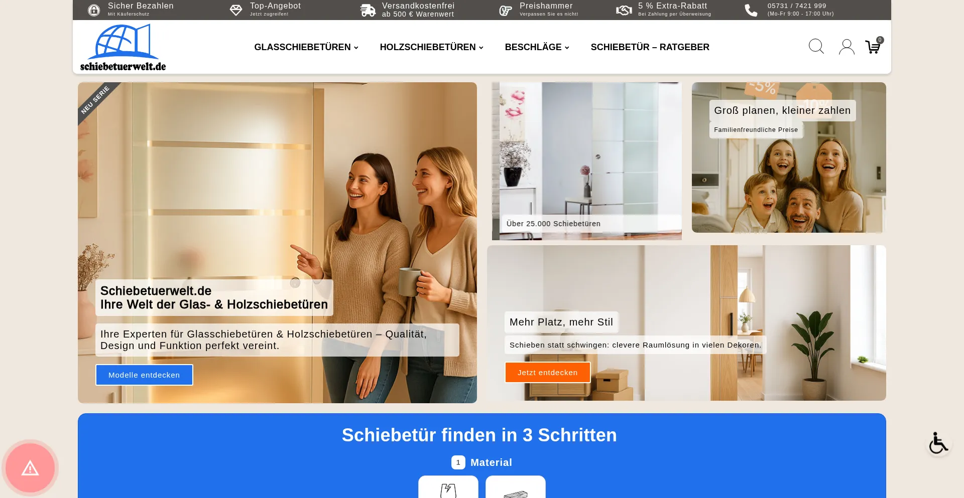 Website screenshot of Schiebetuerwelt.de