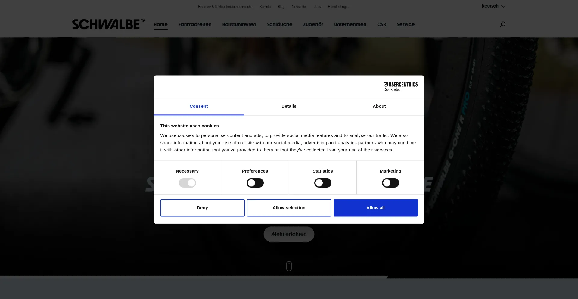 Website screenshot of Schwalbe.com