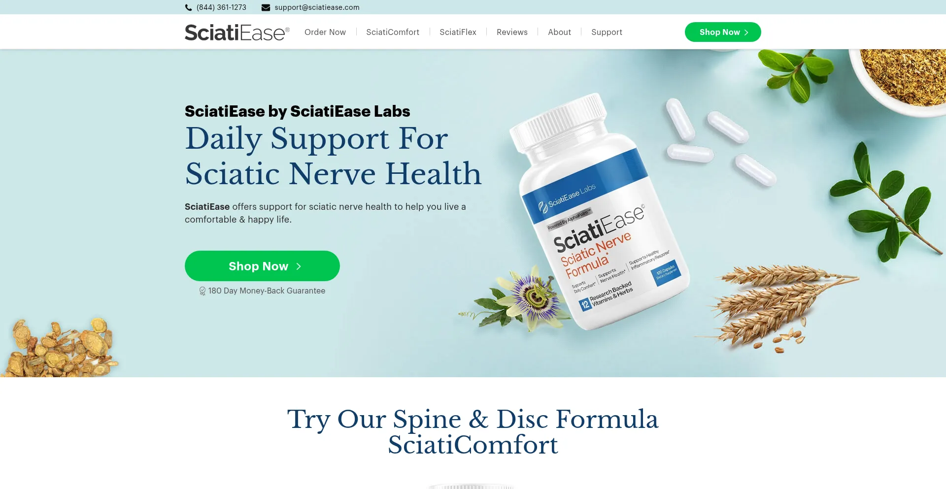 Website screenshot of Sciatiease.com