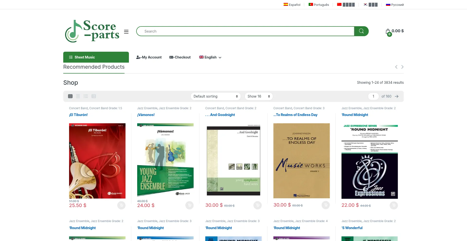 Website screenshot of Score-parts.com