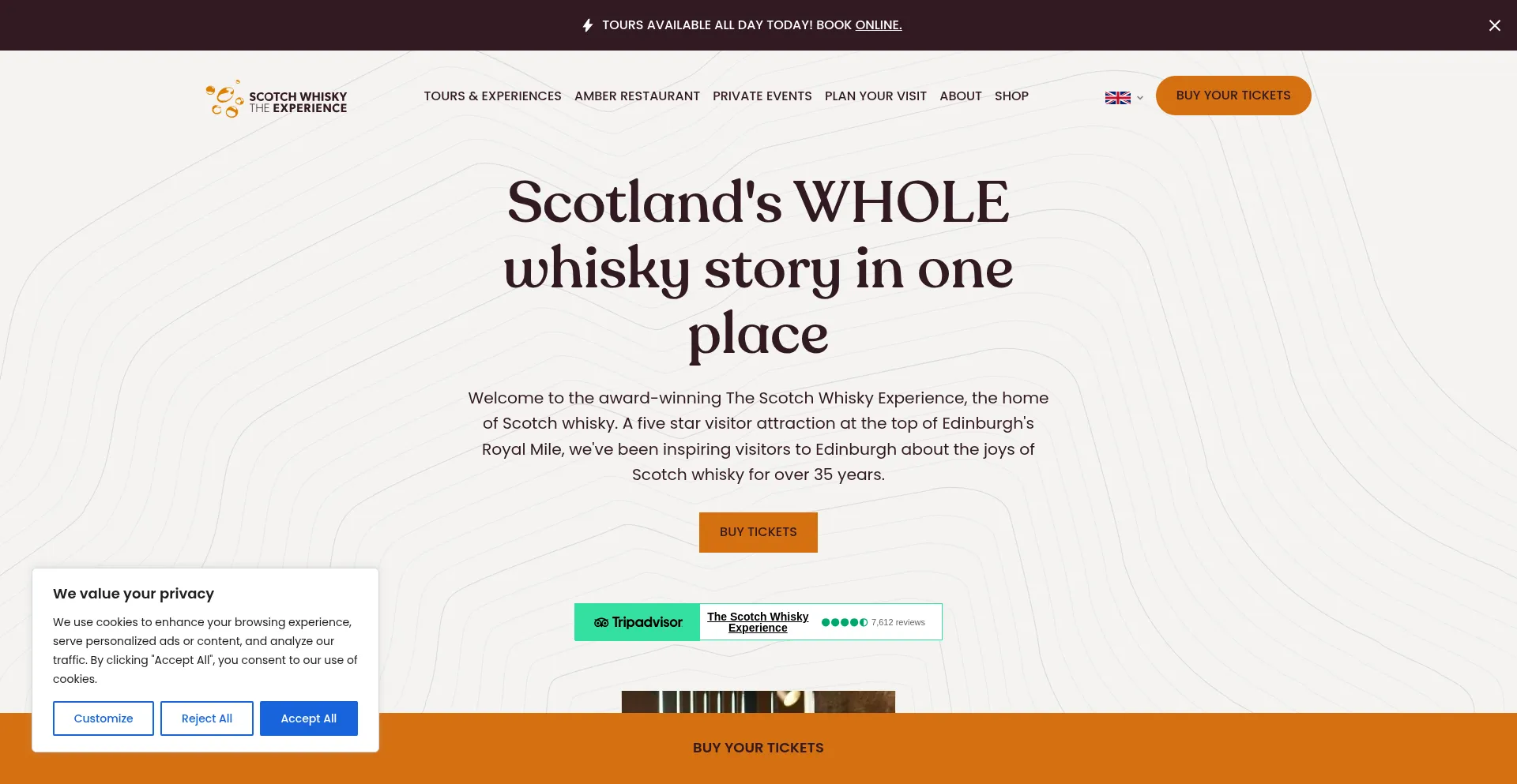 Website screenshot of Scotchwhiskyexperience.co.uk