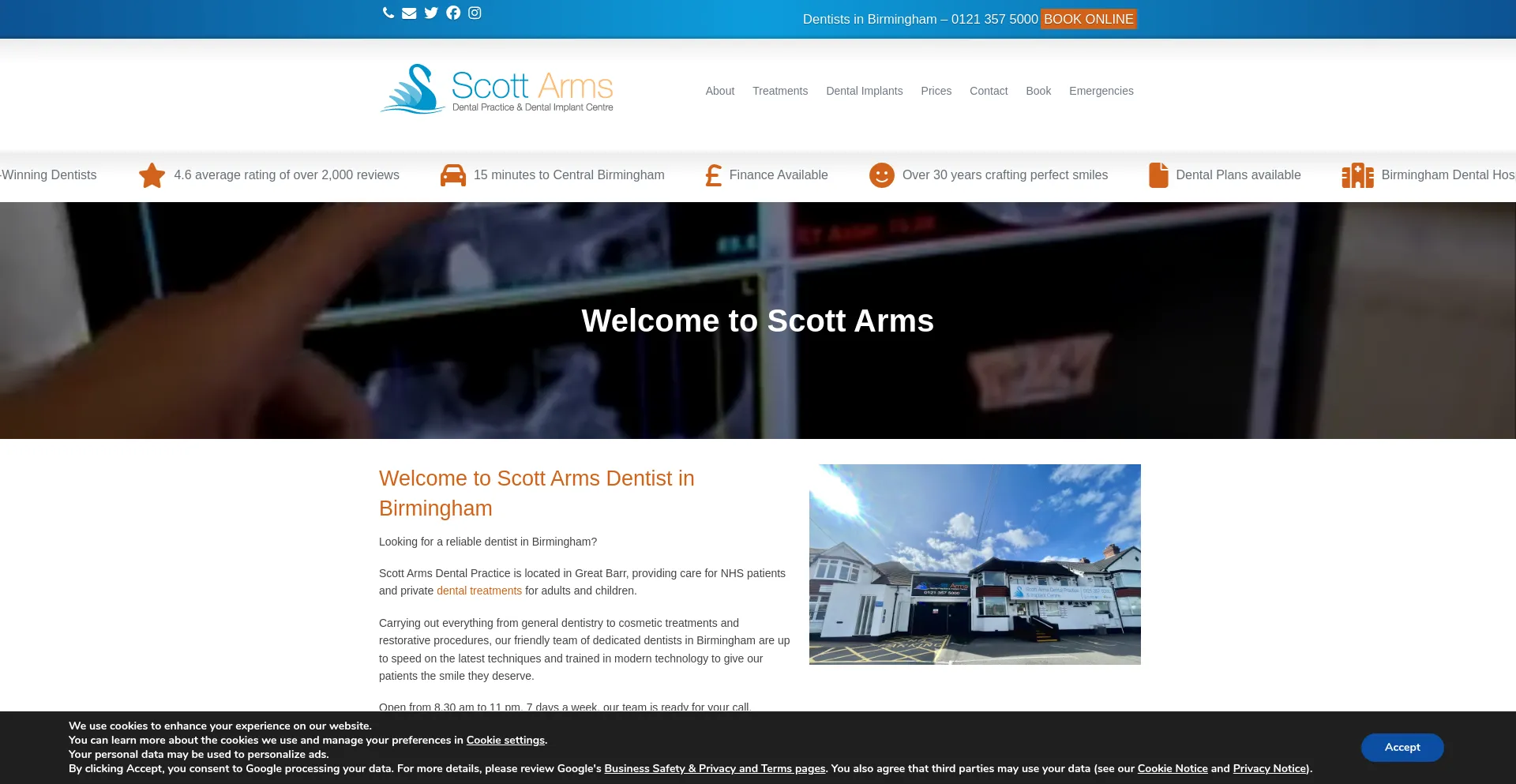 Website screenshot of Scottarmsdentalpractice.com