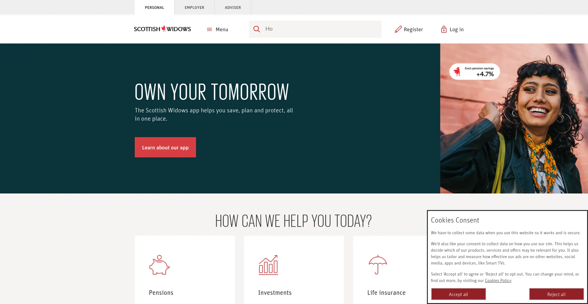 Website screenshot of Scottishwidows.co.uk