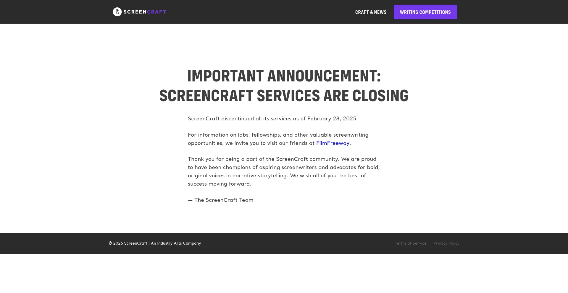 Website screenshot of Screencraft.org