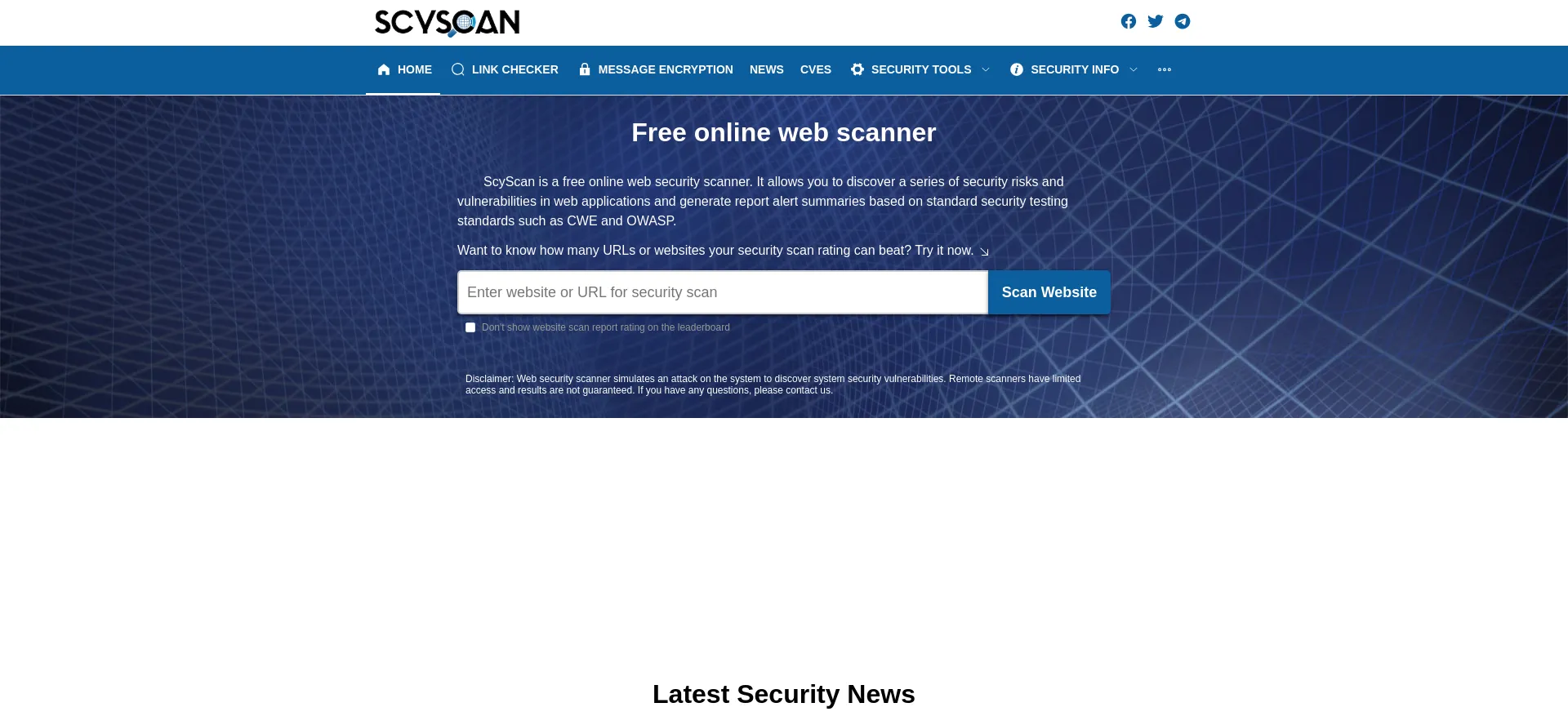 Website screenshot of Scyscan.com