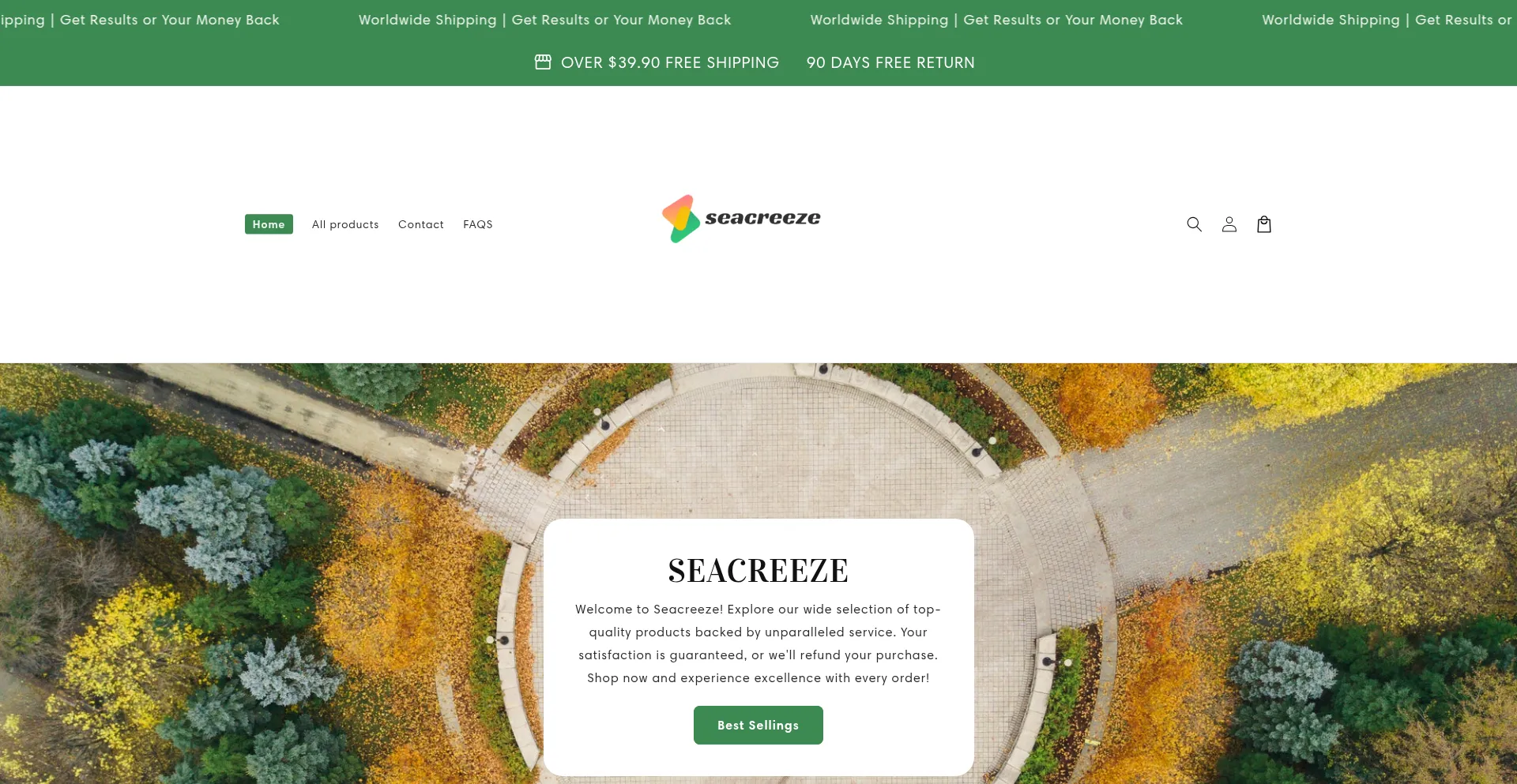 Website screenshot of Seacreeze.com