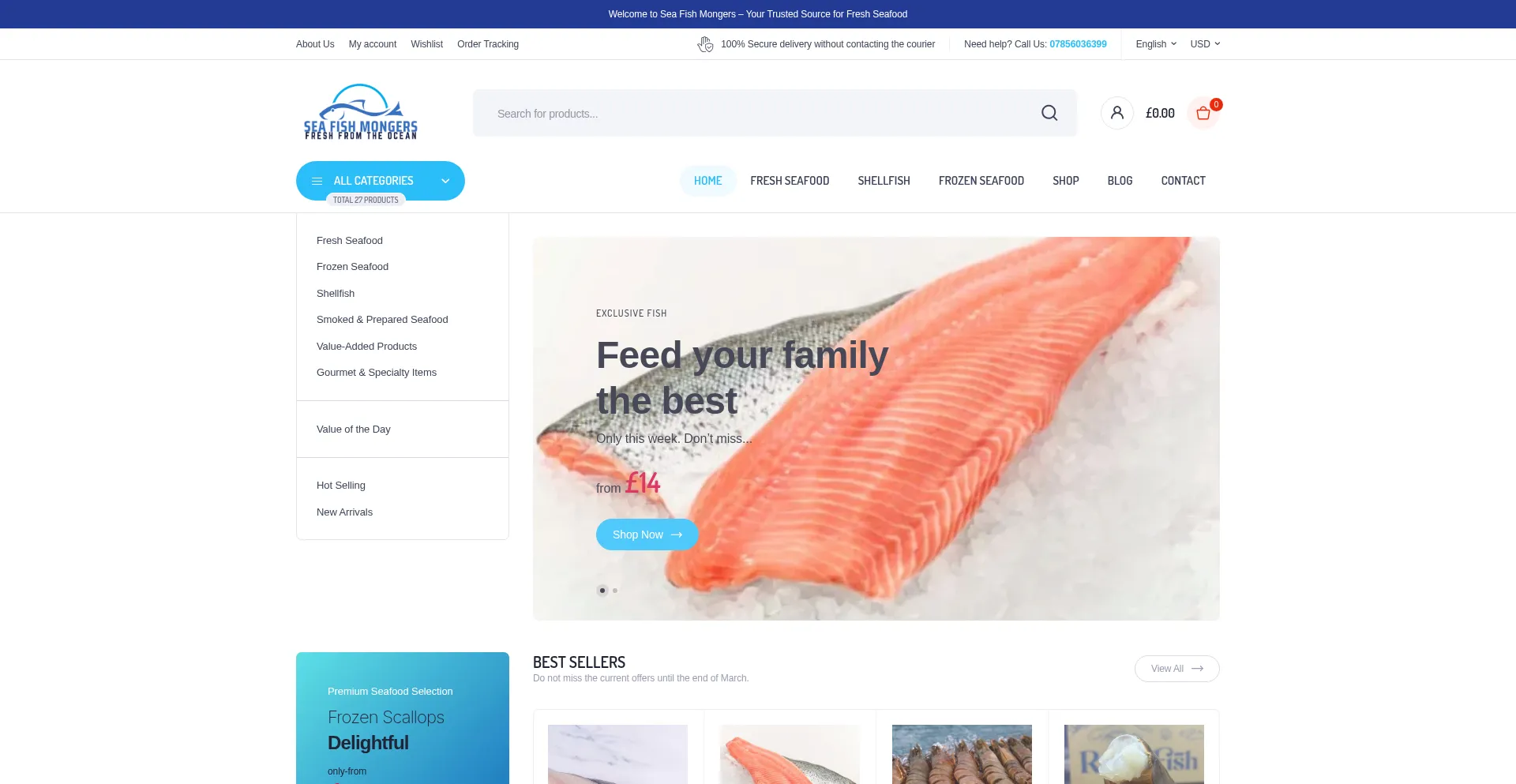 Website screenshot of Seafishmongers.co.uk