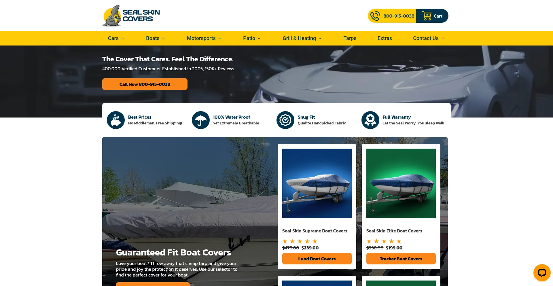 Website screenshot of Sealskincovers.com