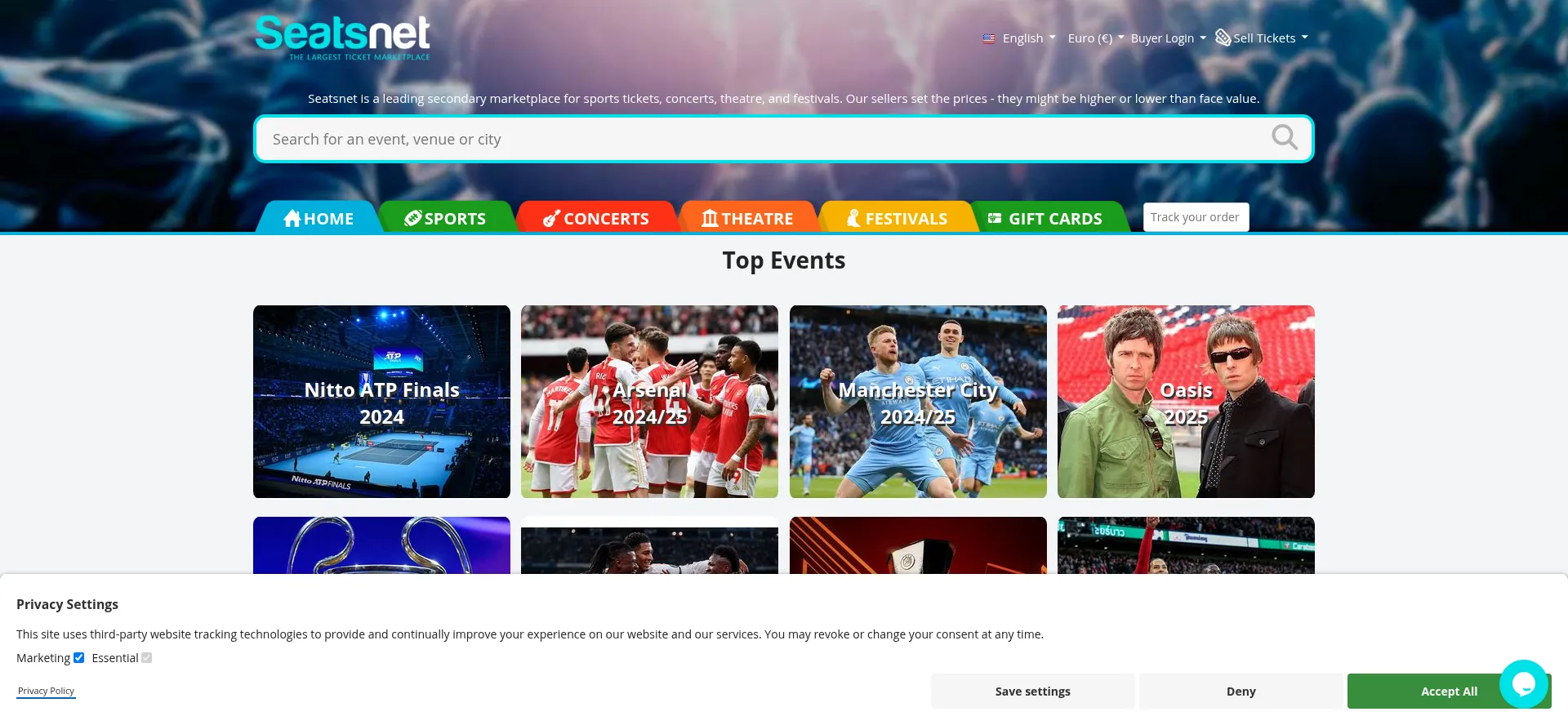 Website screenshot of Seatsnet.com