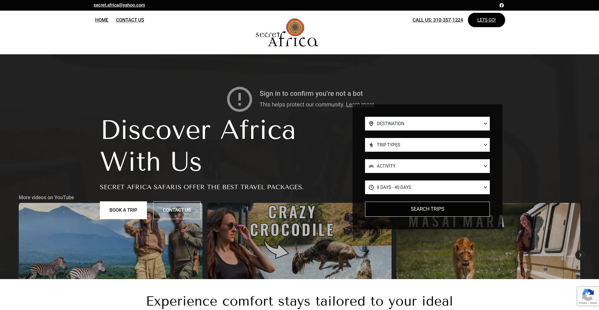 Website screenshot of Secret-africa.com