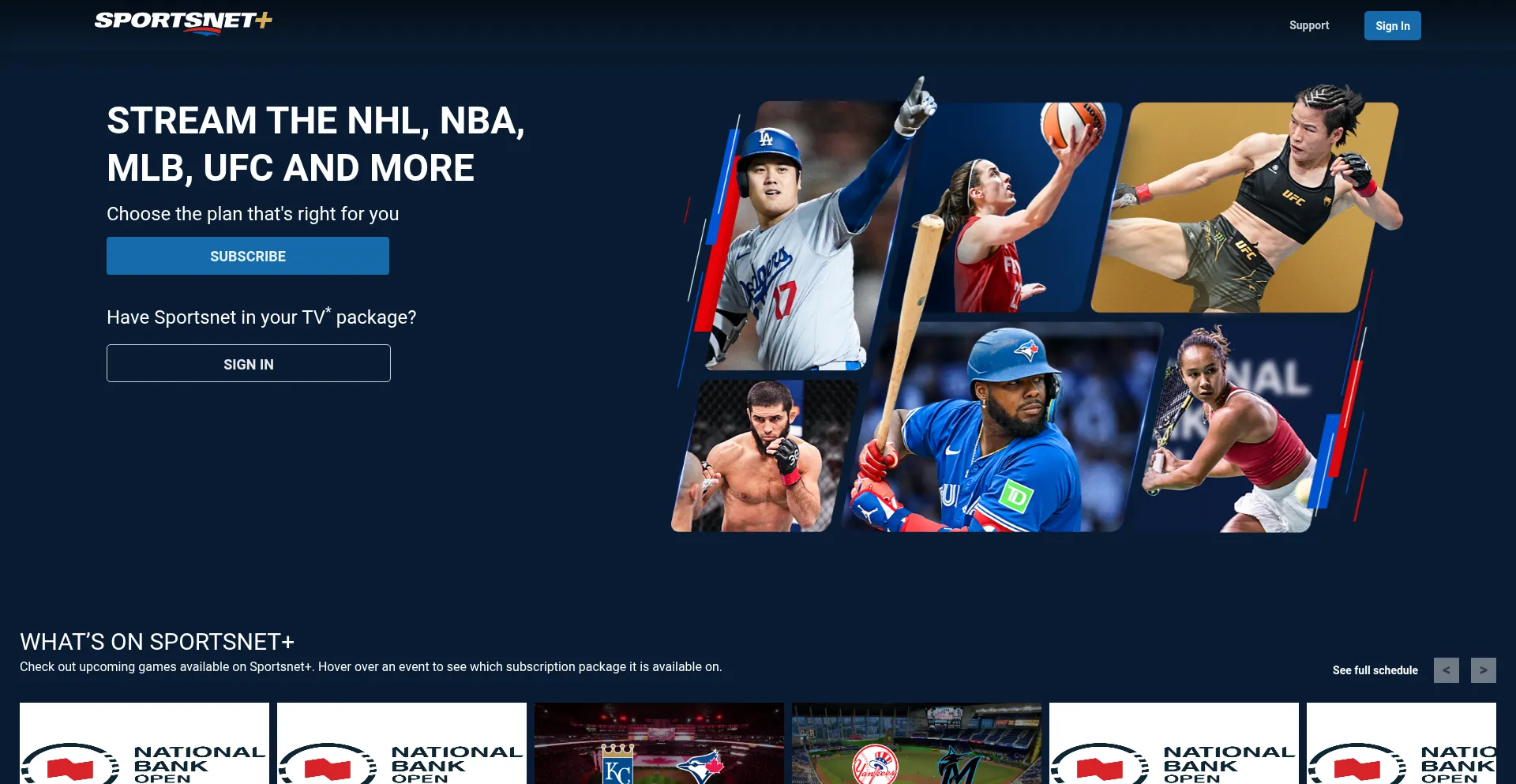 Website screenshot of Secure.sportsnetplus.ca