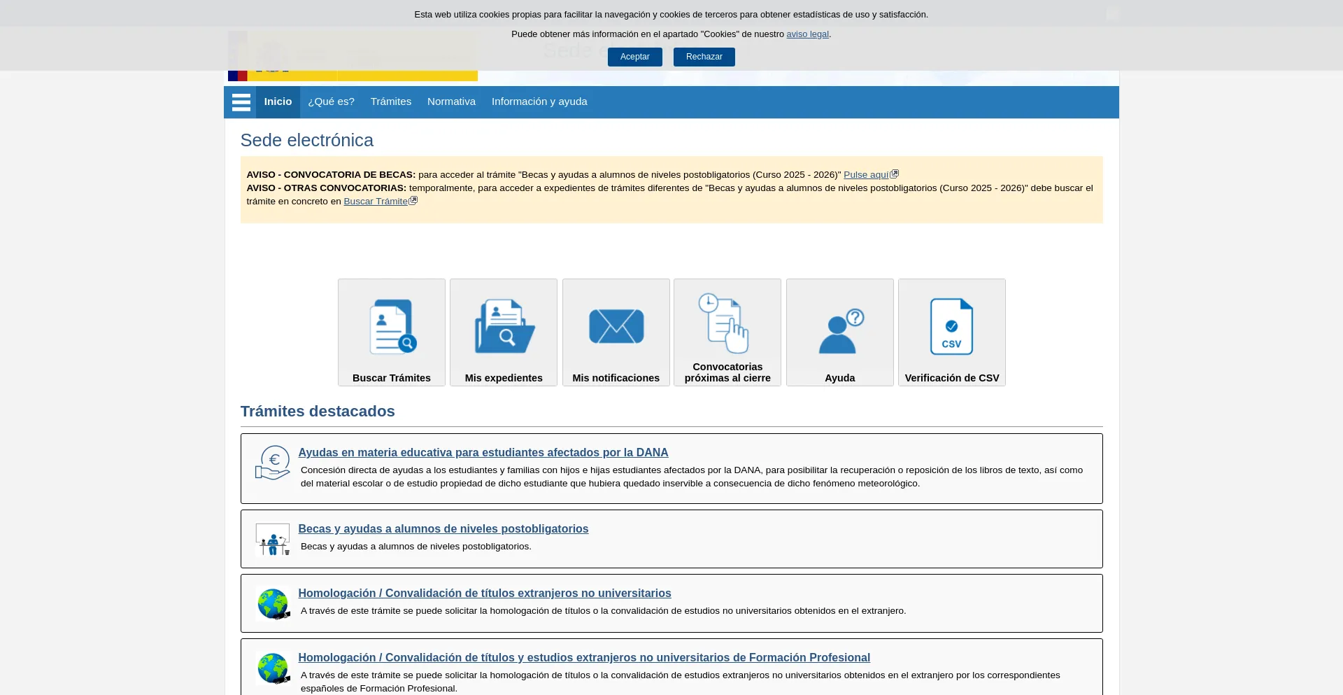 Website screenshot of Sede.educacion.gob.es