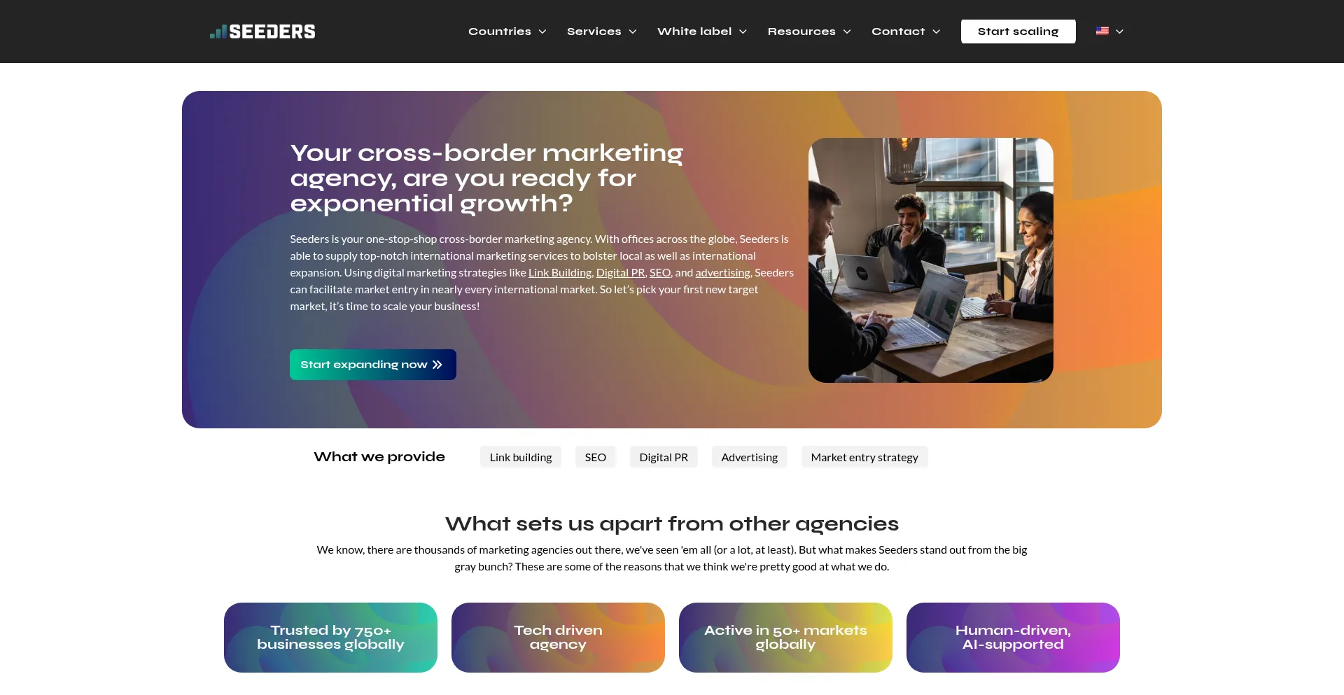 Website screenshot of Seeders.com