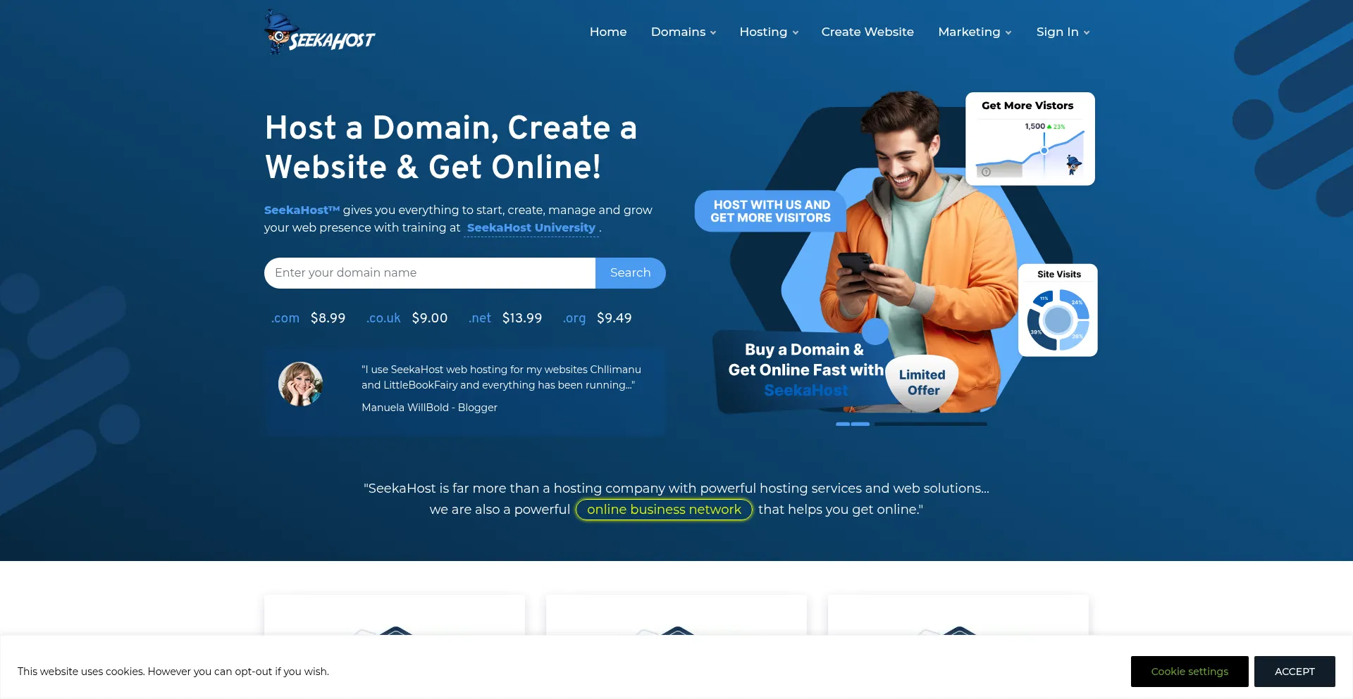 Website screenshot of Seekahost.com