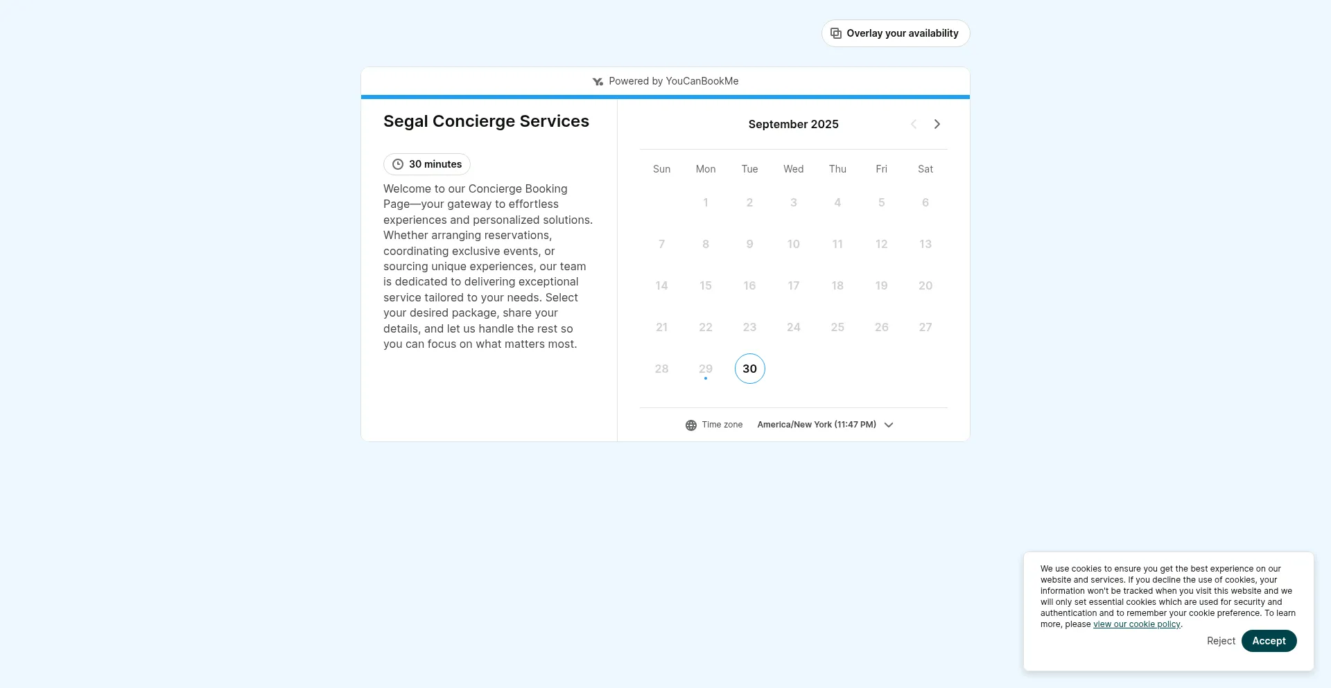 Segalconciergeservices.youcanbook.me Screenshot