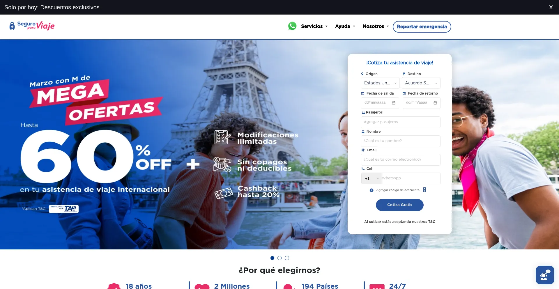 Website screenshot of Seguroparaviaje.com.co