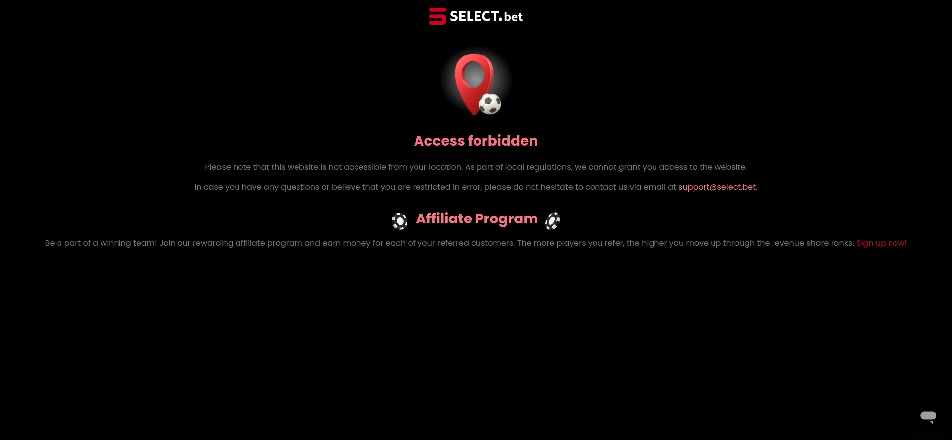 Website screenshot of Select.bet