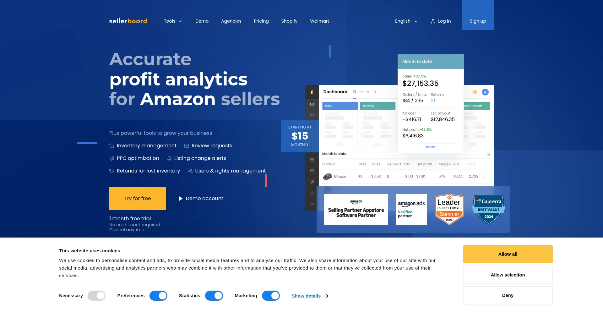Website screenshot of Sellerboard.com