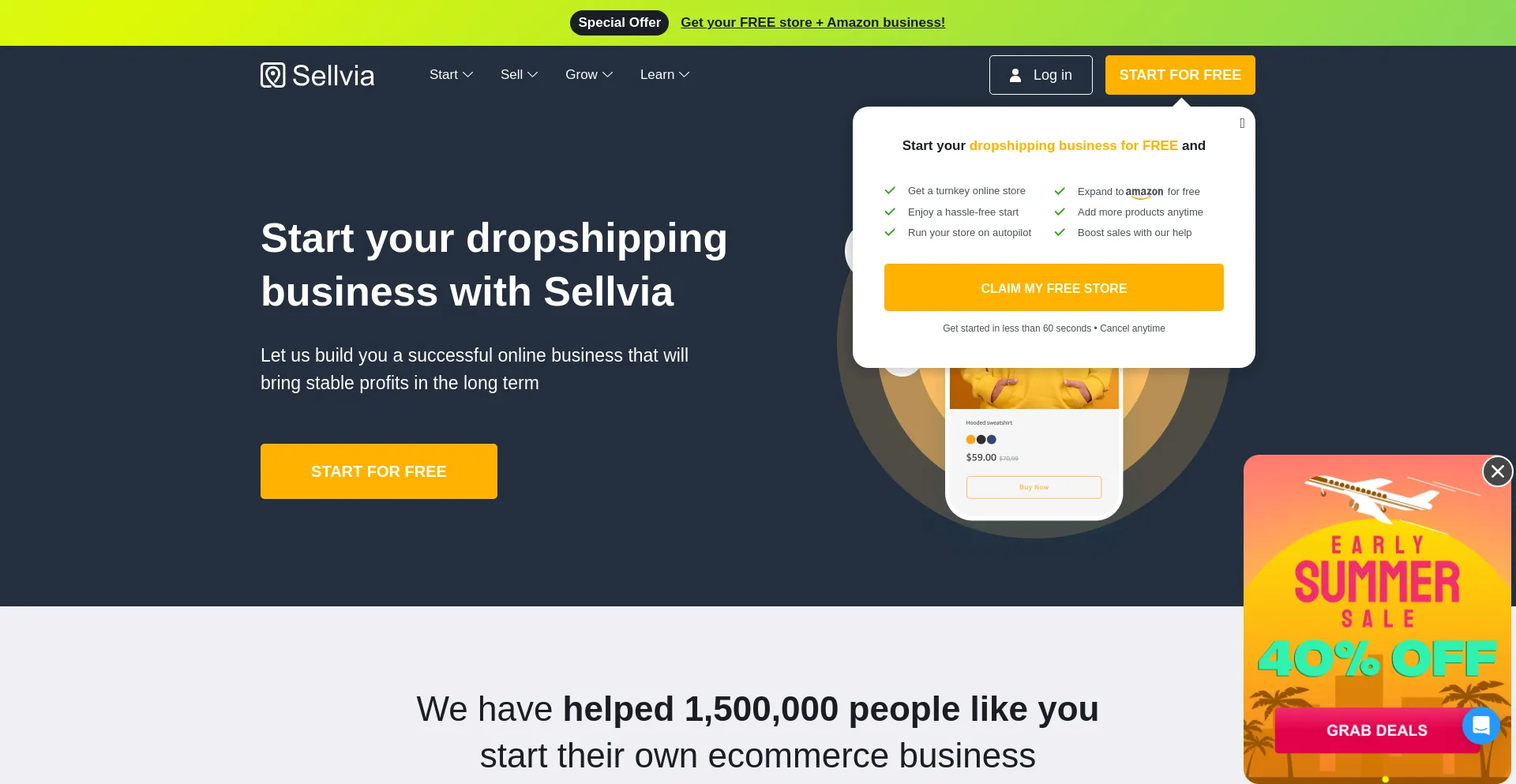Website screenshot of Sellvia.com