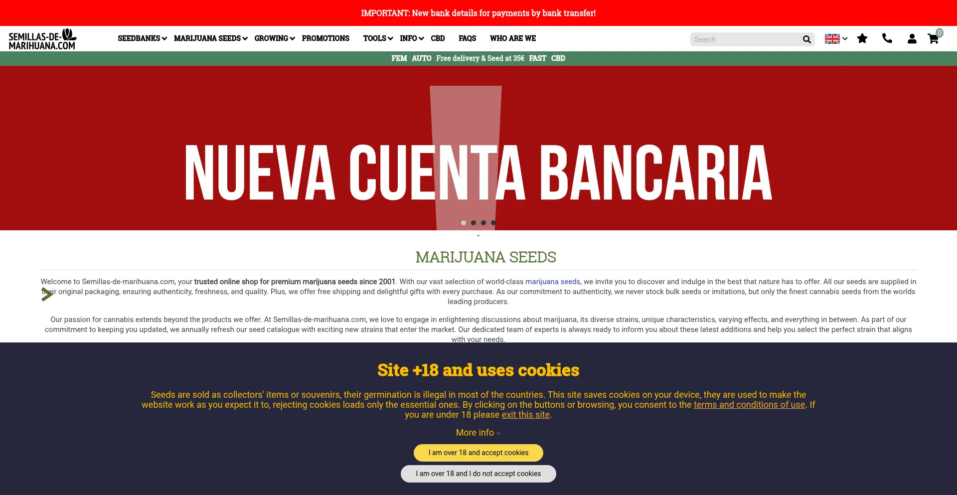 Website screenshot of Semillas-de-marihuana.com