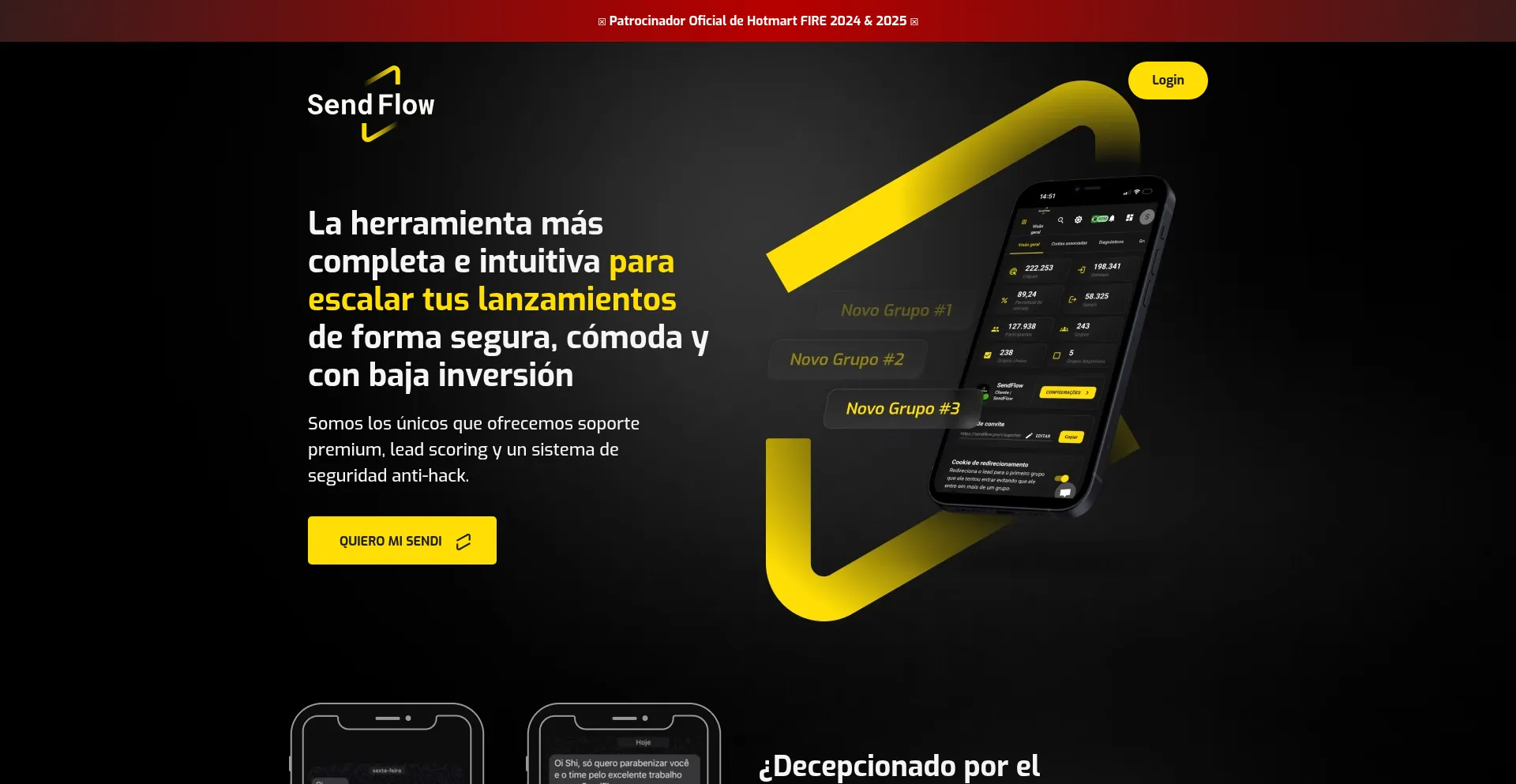 Website screenshot of Sendflow.pro