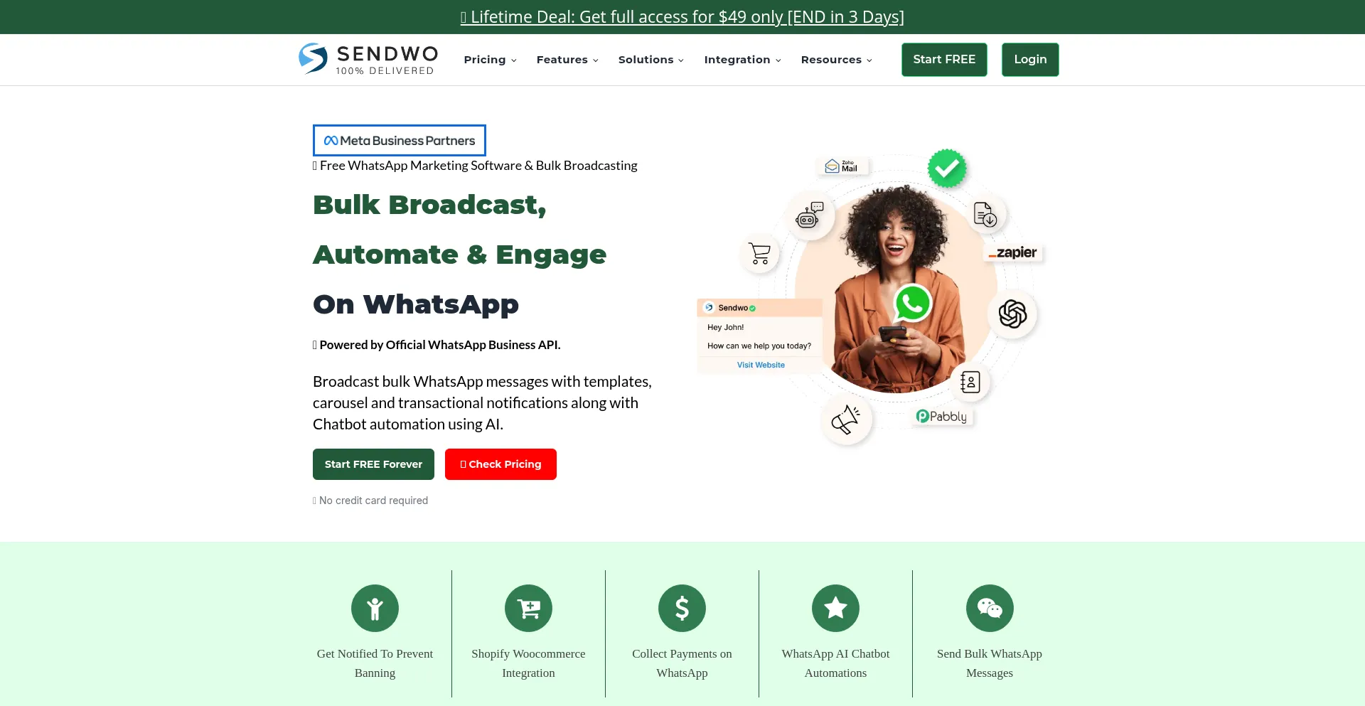 Website screenshot of Sendwo.com