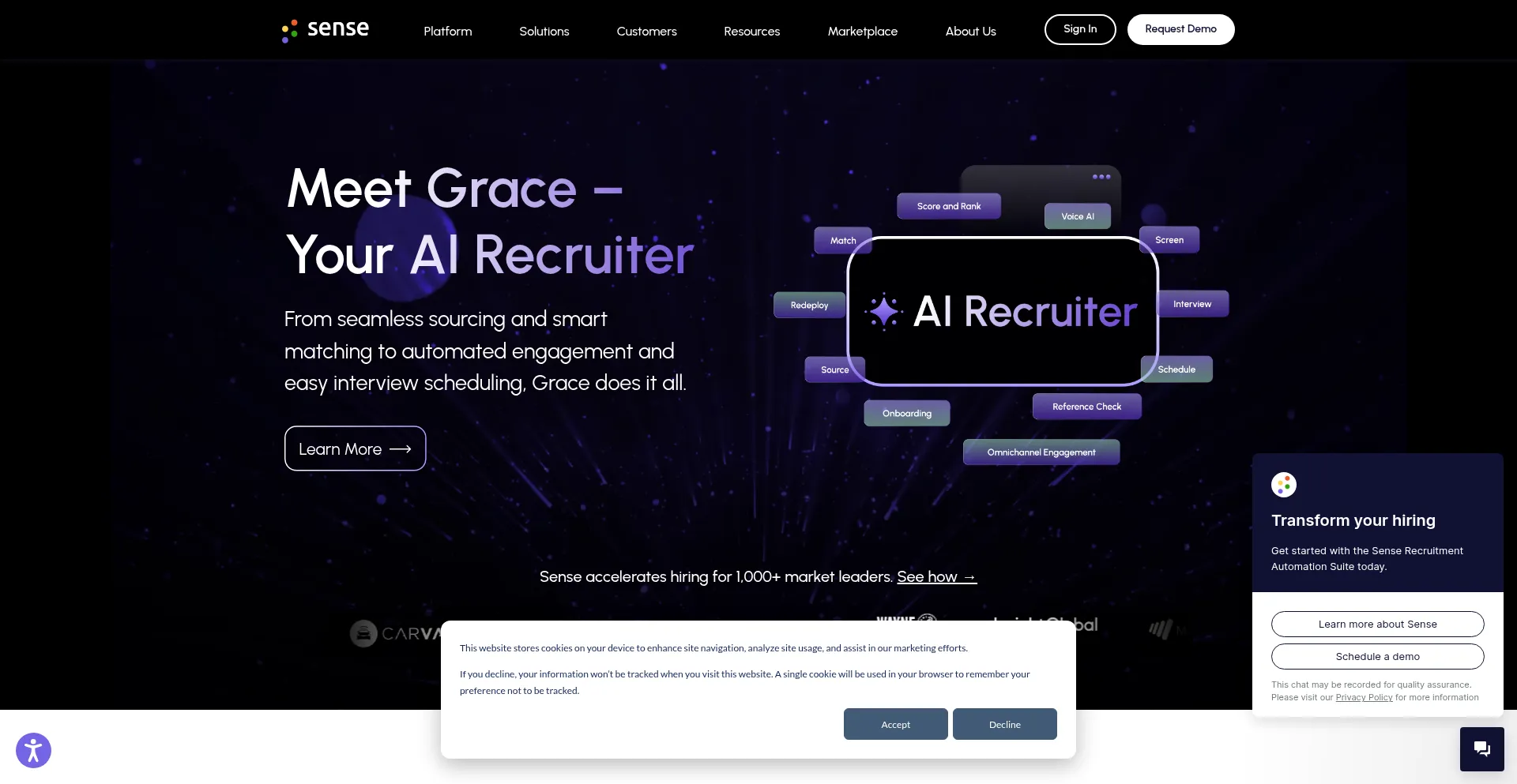 Website screenshot of Sensehq.com