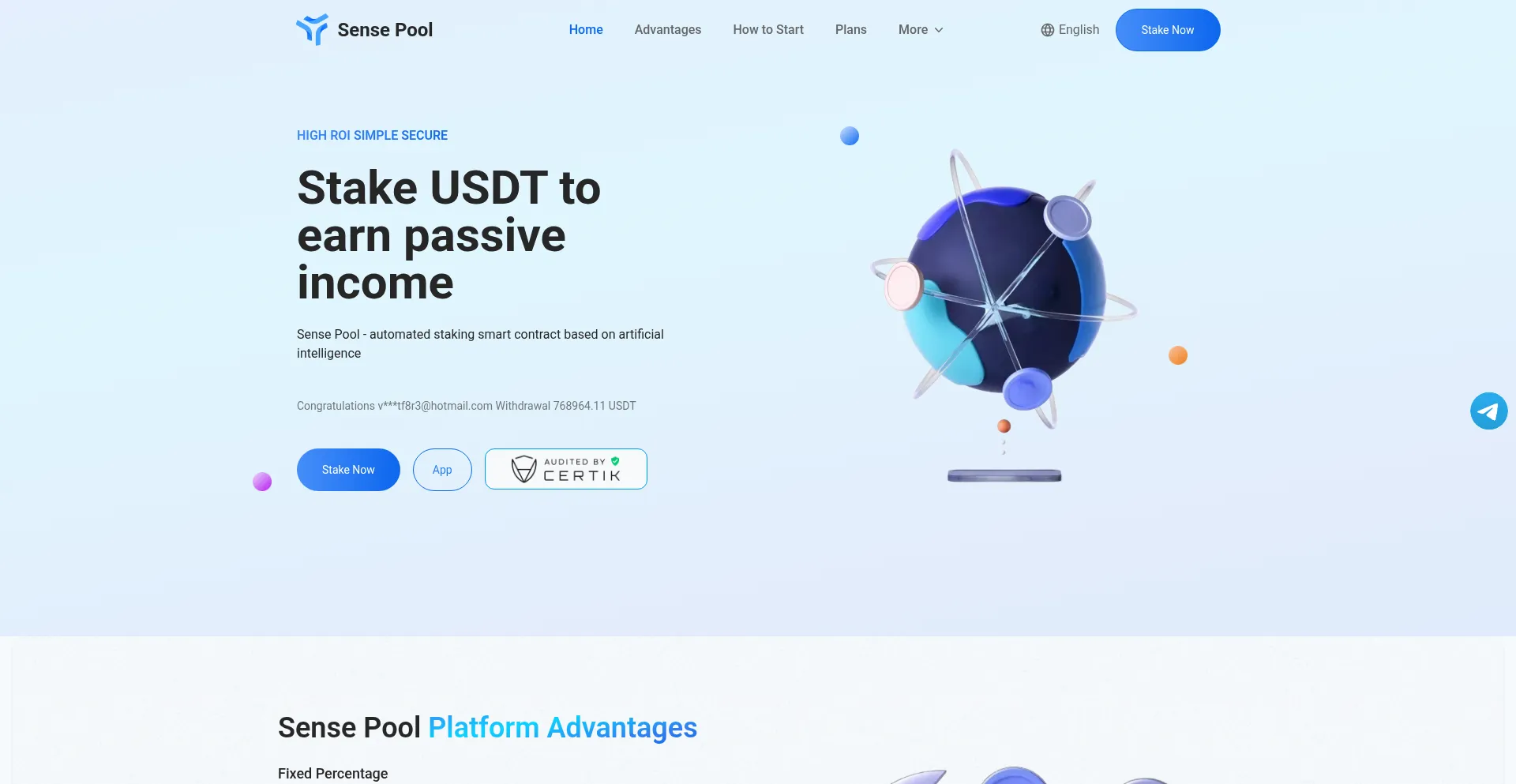 Website screenshot of Sensetoken.world