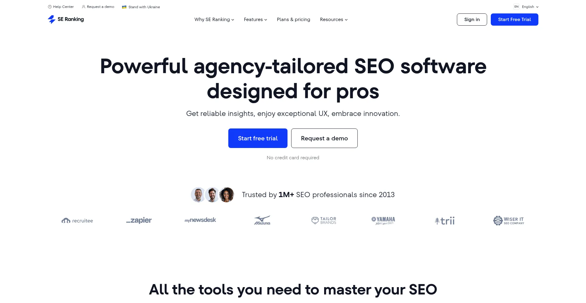 Website screenshot of Seranking.com