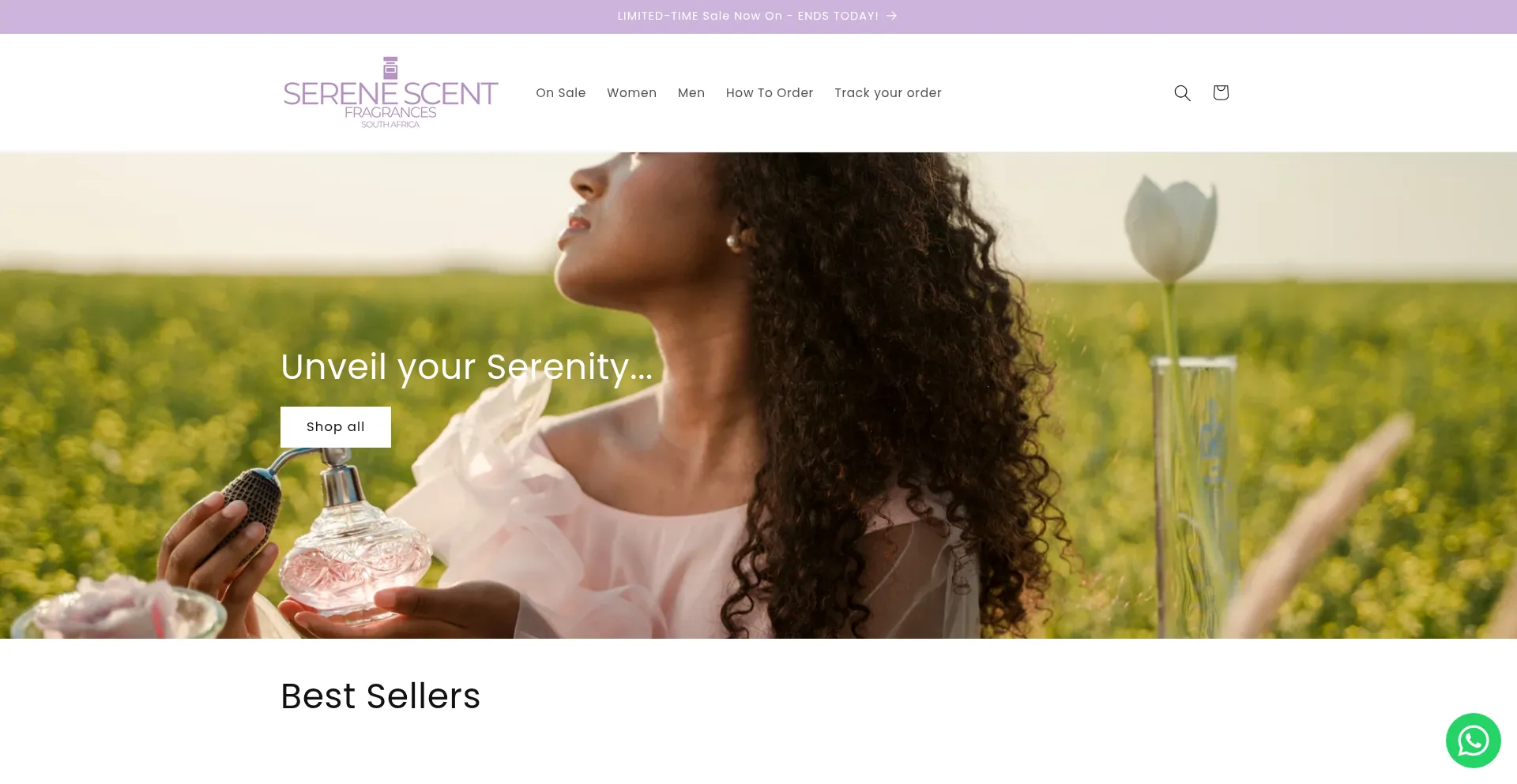 Website screenshot of Serenescent.co.za